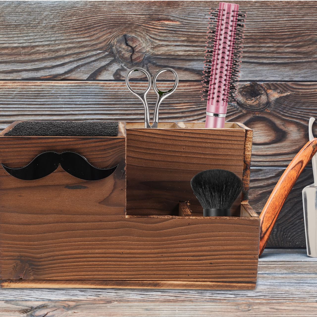 Luxshiny Salon Schere Halter Rack Holz Friseur Schere Lagerhalter Friseur Kämme Clips Desktop Schreibtisch Organizer Zubehör für Salon Büro zu Hause