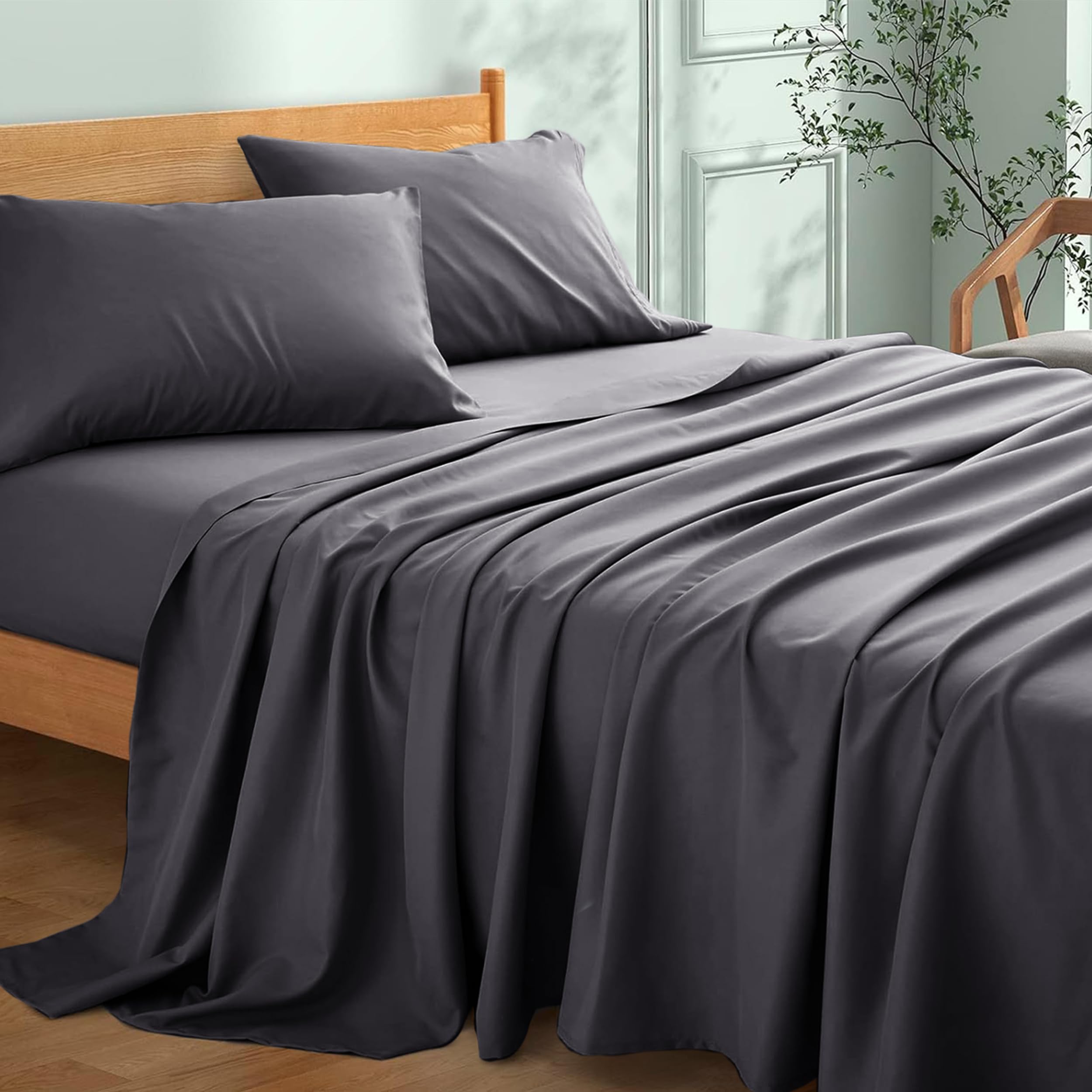 Flat Sheet 100% Egyptian Cotton 300TC Hotel Quality Flat Bed Sheets (Charcoal, Super King (275 x 310cm))
