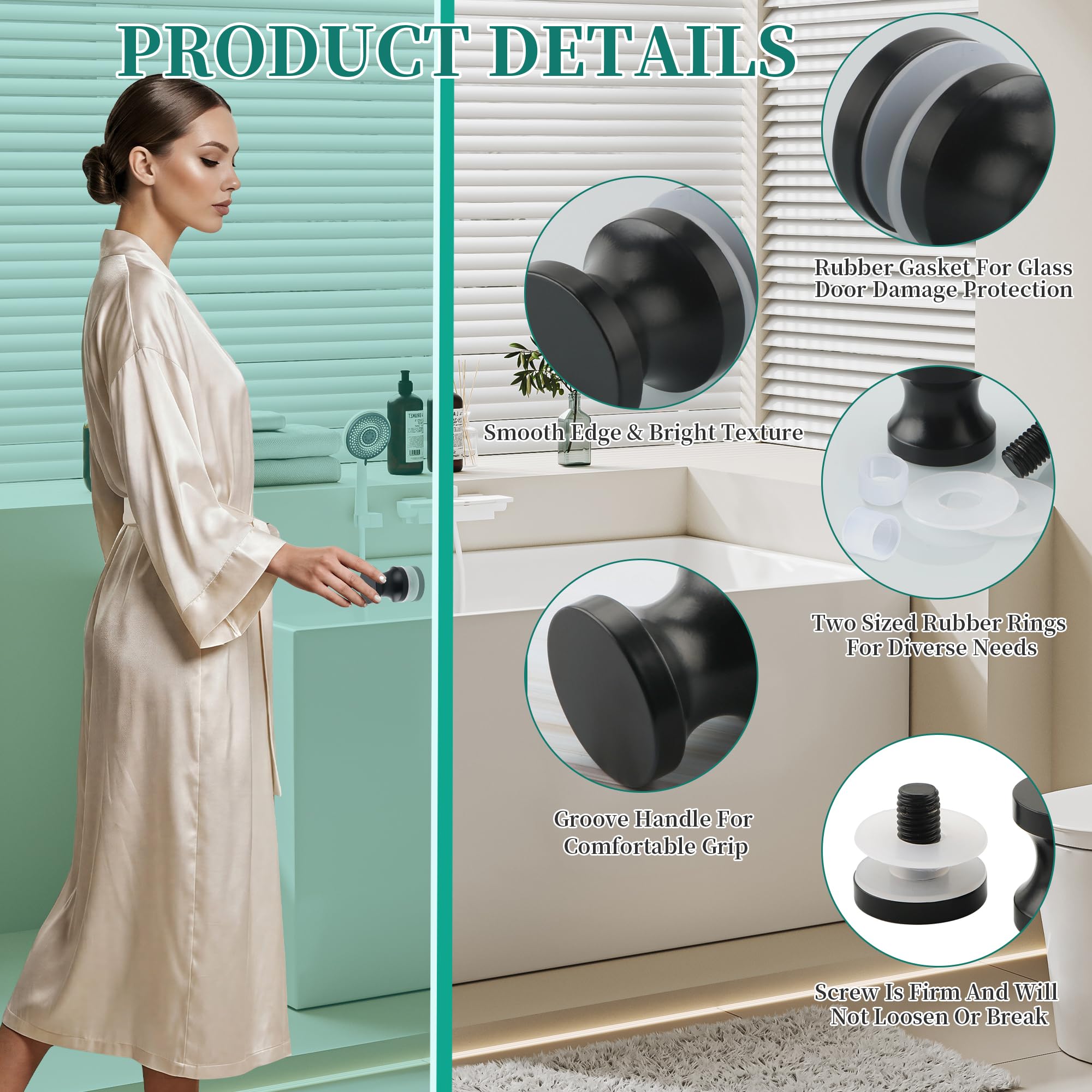 Alise Black Shower Door Handle - Stainless Steel -4