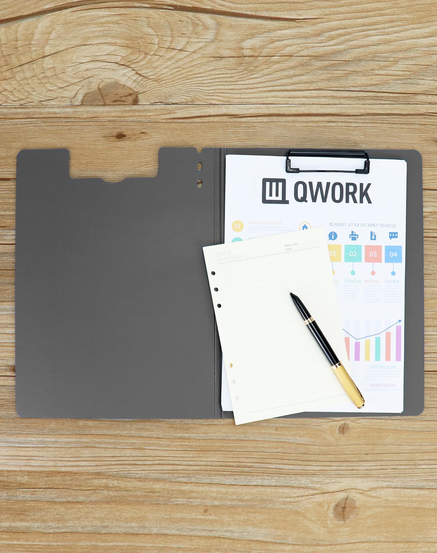 QWORK® 5 Pack Durable A4 Clipboard Folder, Thicken PP Material with Extra-Strong Clip, Black - Image 2