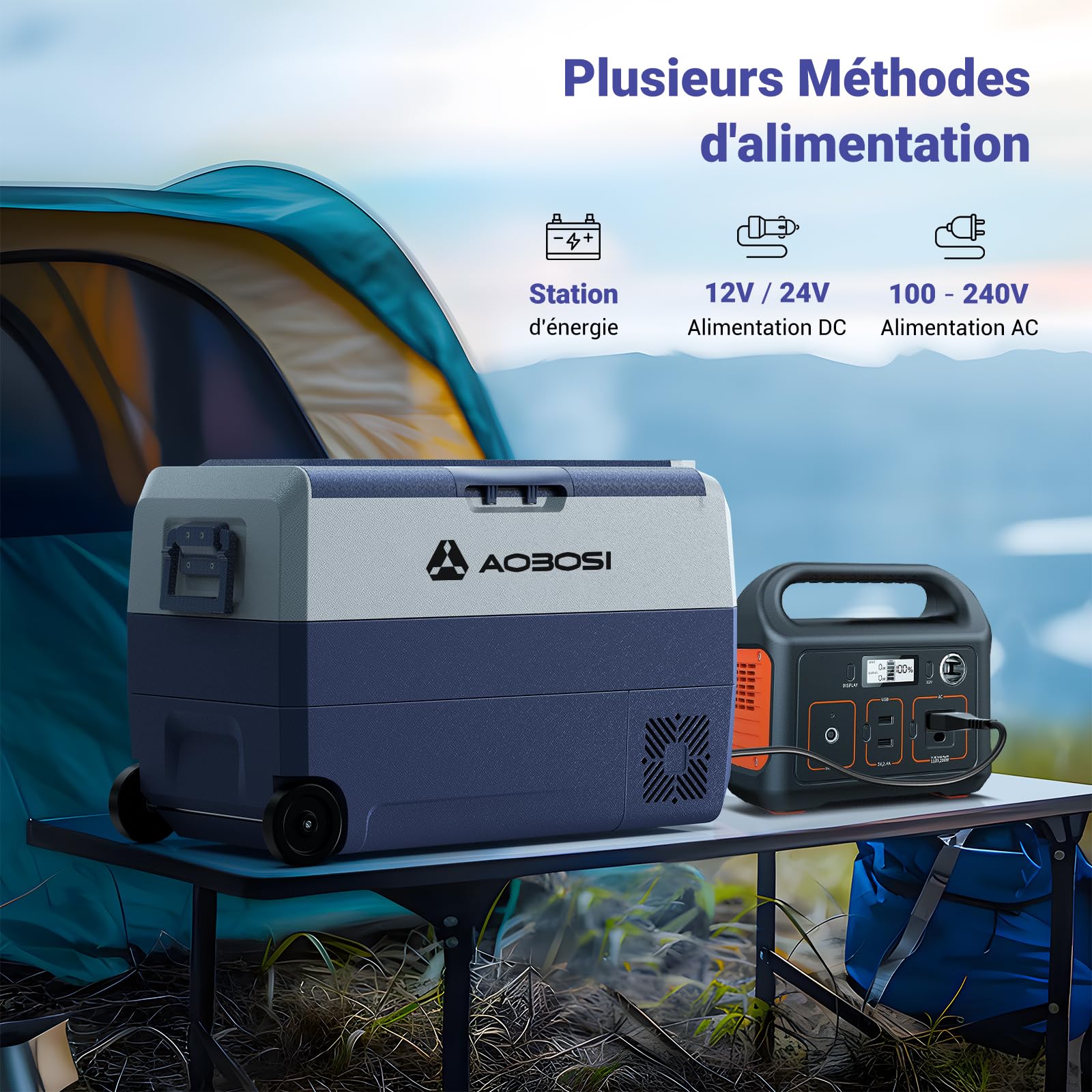 AAOBOSI Glaciere a Compression 50L, avec APP, -20°C à 20°C, 12V 230V | Avec Roues et Poignée Rétractable,-20°C à 20°C, Contrôle par APP, Éclairage LED, 12V 24V 230V AC, pour Auto Camion Camping
