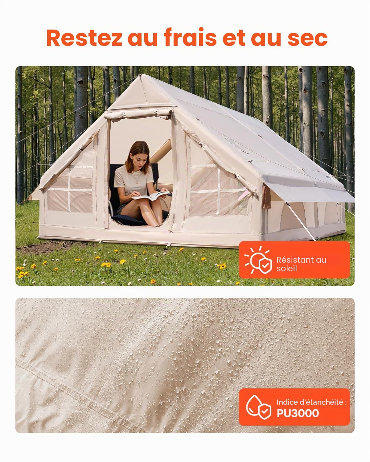 VEVOR Tente de Camping Gonflable Tente de Glamping 3 à 12 Personnes Oxford 300D Facile à Installer