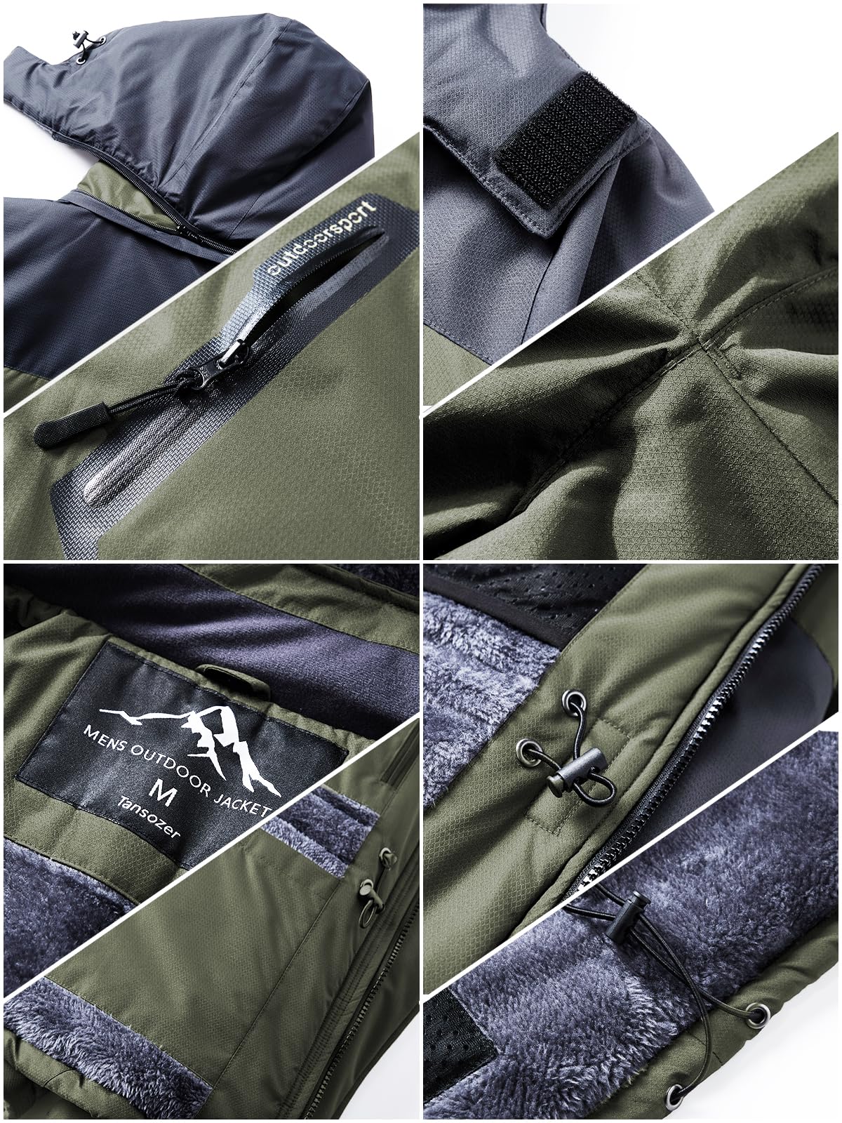 Tansozer Uomo Impermeabile Giacca Invernale Antivento caldo Sci Cappotto in Pile con Cappuccio Rimovibile