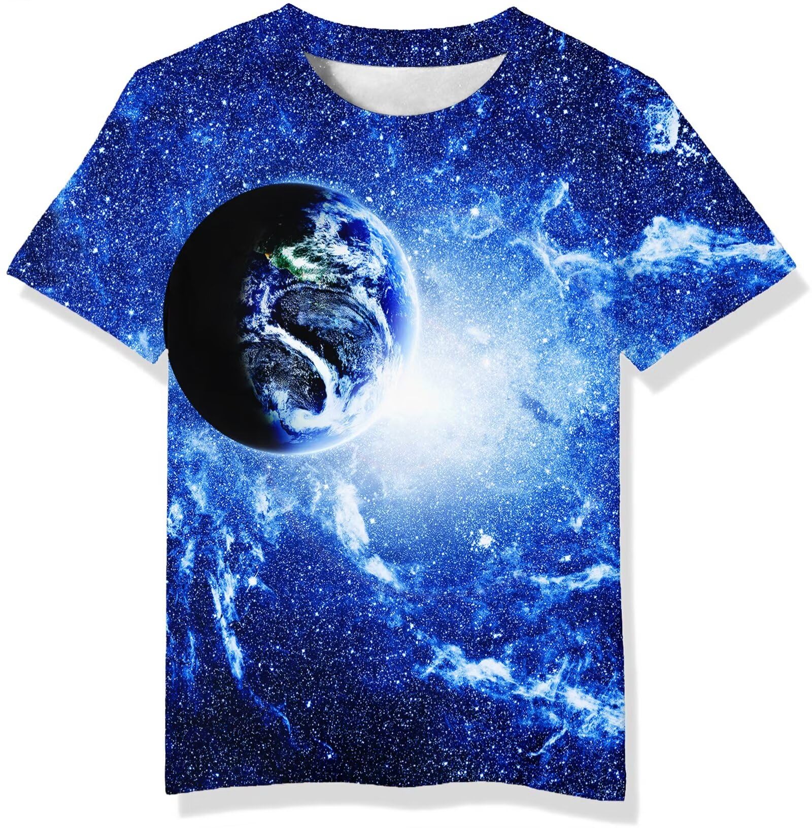 NeemanndyNeemanndy Teens Boys Girls Shirts 3D Print Colorful Design Graphic Tee Shirt with Short Sleeve for Kids 6-16 Years, Hq-planet, 6-8 Years