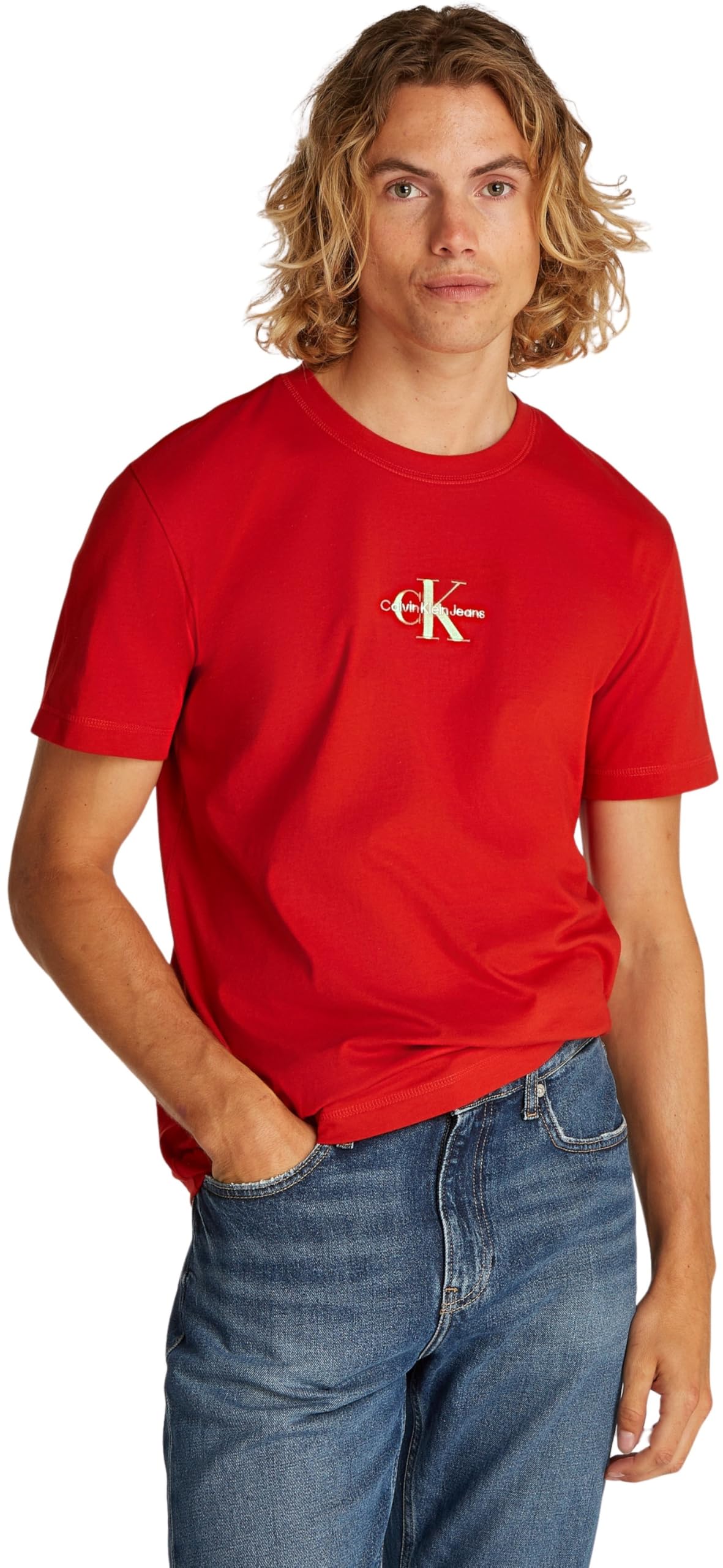 Calvin Klein Camiseta de Manga Corta Hombre Monologo Cuello Redondo, Rojo (Deep Magma), XXS
