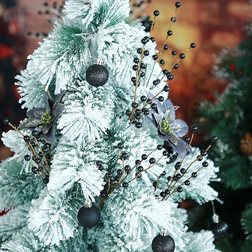 Miniatura 9 de GREENTIME Paquete de 12 tallos artificiales de bayas rojas de 14 pulgadas, púas de bayas de acebo falsas para Año Nuevo, Navidad, árbol de Navidad,