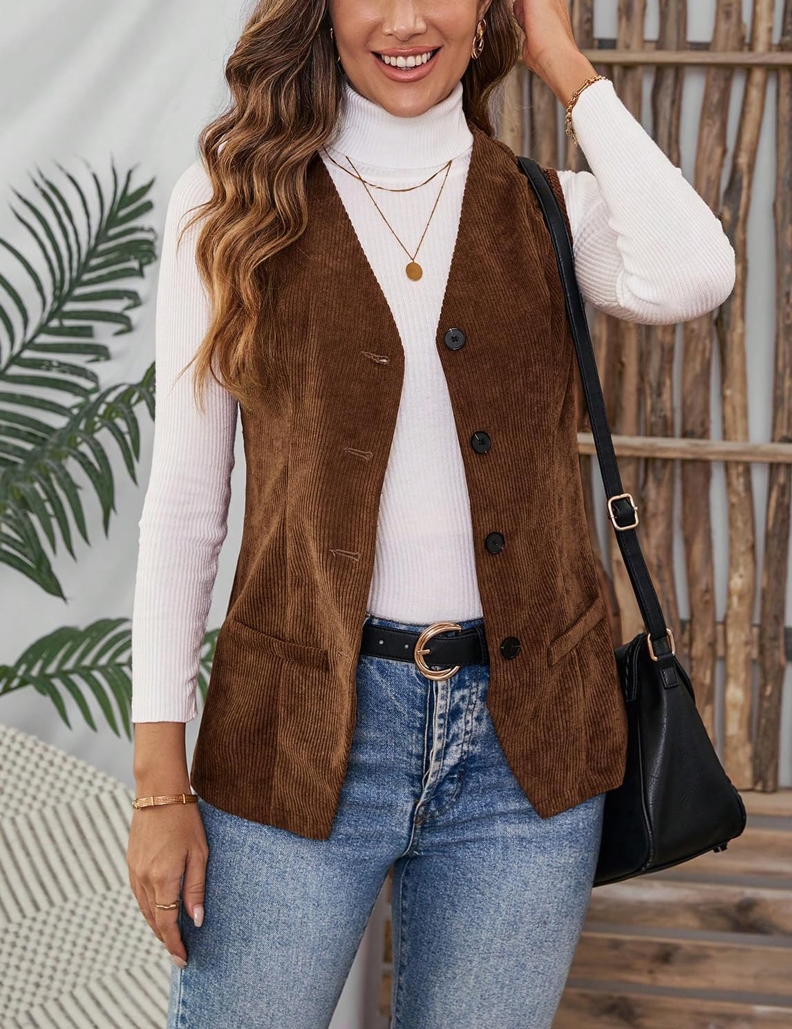 IDEALSANXUN Womens Corduroy Vest Fall Winter Business Work Sleeveless Blazer Jackets