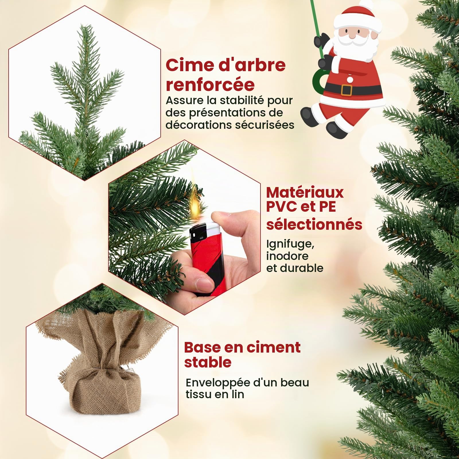 FANTASK Mini Sapin de Noël avec éclairage, Petit Sapin de Noël Artificiel, Sapin de Noël avec 50 lumières LED Blanches Chaudes et minuterie, Sapin de Table pour décoration de Noël, 90 cm