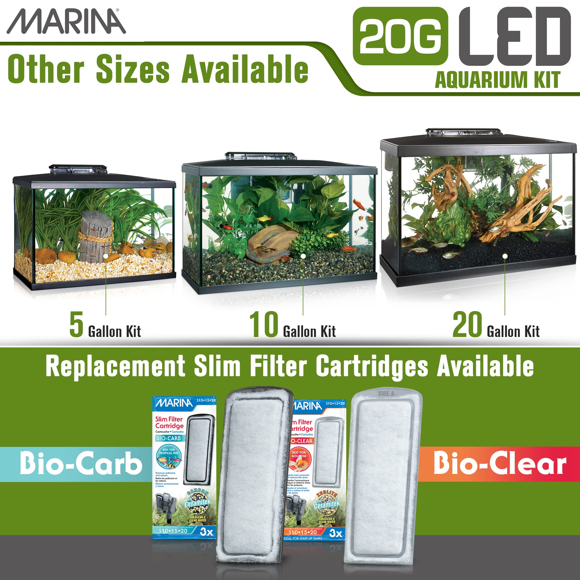Marina - Kit de Acuario con Iluminación LED, Vidrio, Transparente, 20G, 75 L, 61.4 x 32.2 x 41.9 cm