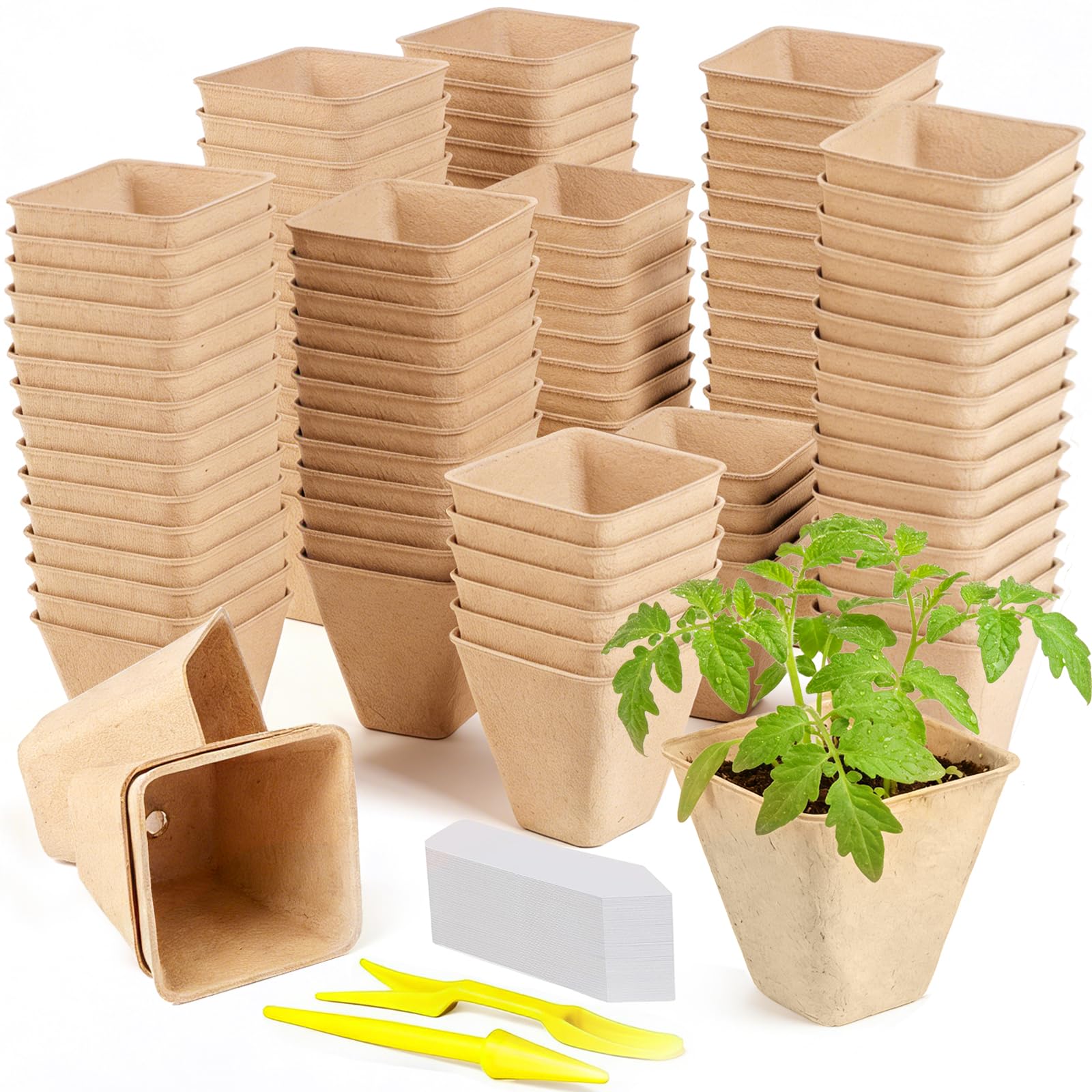 Peat Pots, 165 Pack 3.15 Inch Seed Starter Pots for Seedlings | Biodegradable Seedling Pots with Drainage Holes and 100 Labels for Seed Starting, Indoor and Outdoor Gardening