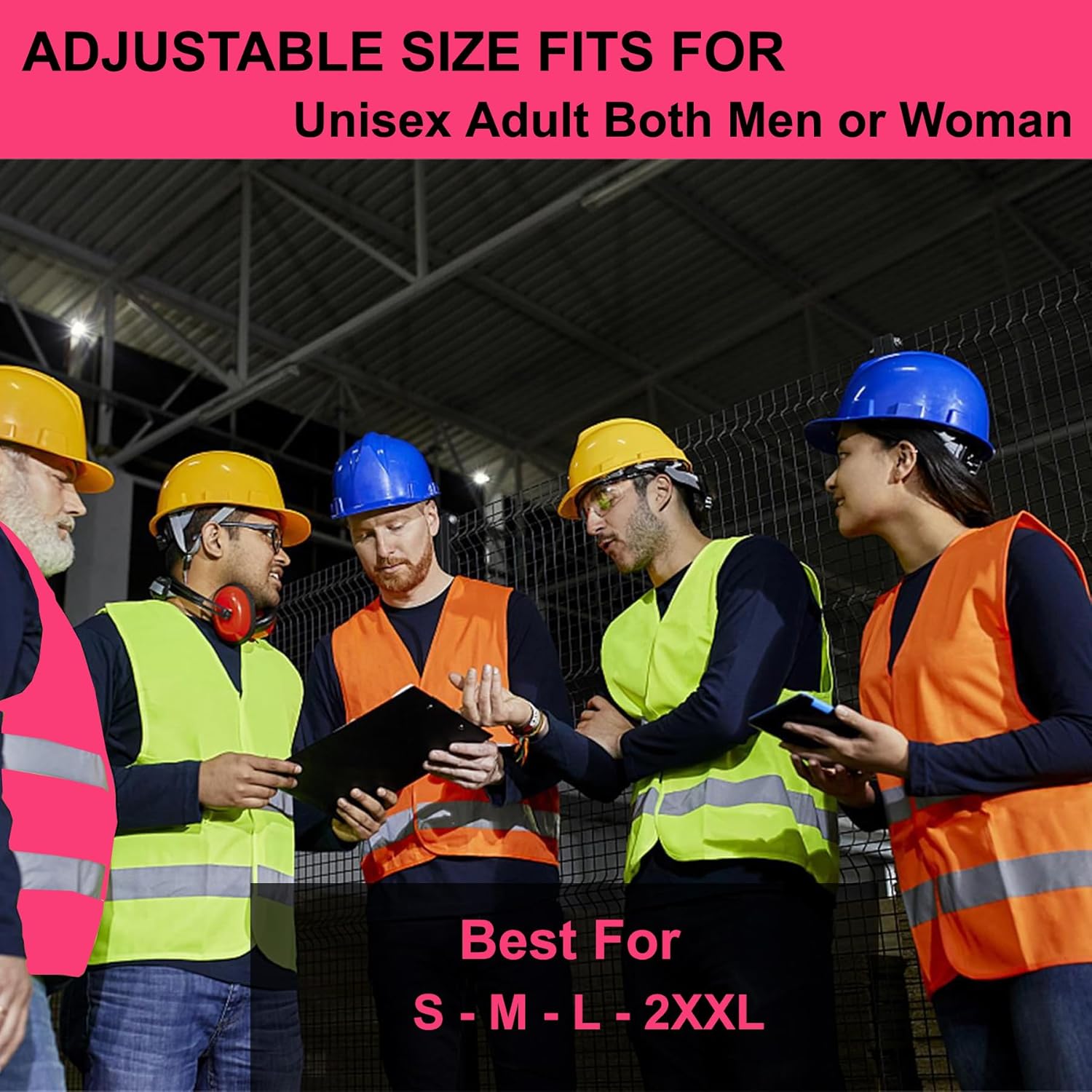 Pink Safety Vests 10 Pack - Reflective High Visibility Construction ANSI Class 2 Work Vests for Men,Woman with Zipper,Hi Vis Mesh and Neon Silver