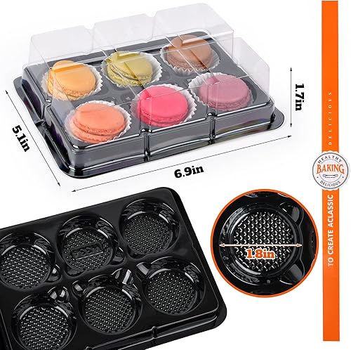 Miniatura 5 de Caja de macarrones con ventana transparente, paquete de 50 cajas de embalaje de macarrones de regalo con base negra para 6 macarrones, cajas