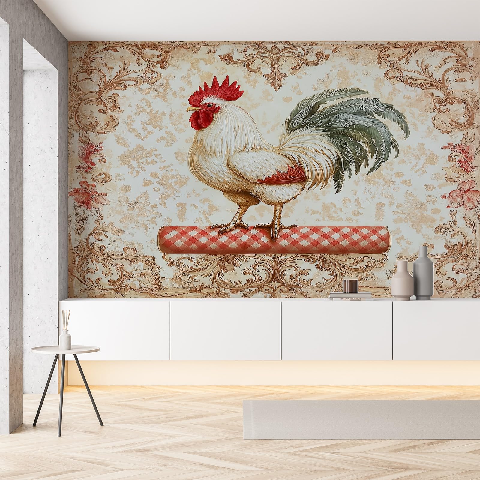 Papier peint soie victorien animaux de la ferme damassé de luxe