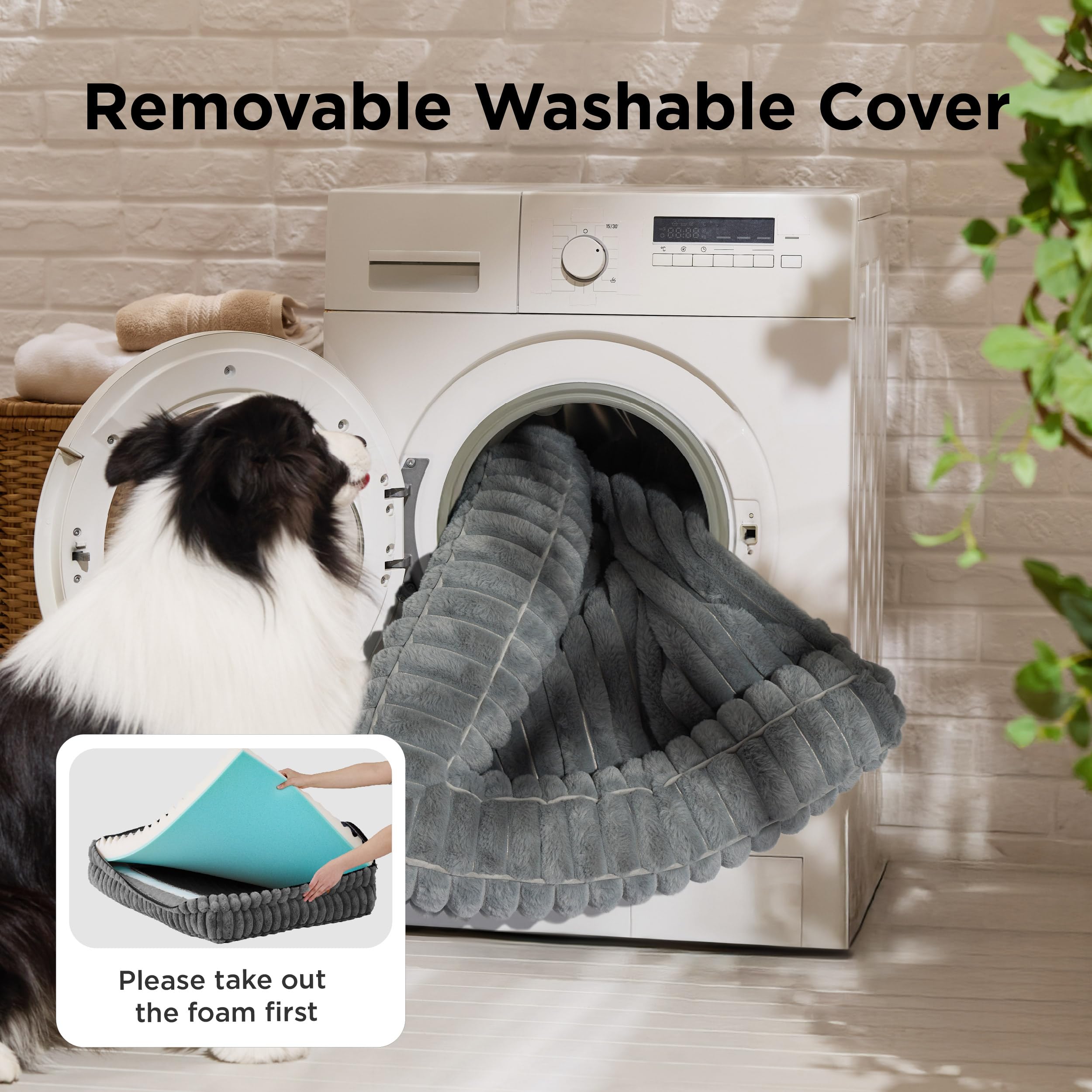 Bedsure ComfyFleece™ Orthopedic Dog Beds Large Sized Dog, Waterproof Memory Foam Pet Bed with Sides, Non-Slip Bottom and Egg-Crate Foam Large Pet Couch Sofa with Washable Corduroy Cover, Cream - image 7