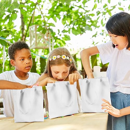 Miniatura 6 de Amylove 24 mini bolsas de lona en blanco, reutilizables, bolsas de comestibles, bolsas de bricolaje para fiestas y eventos (blanco, 8.5 x 8 pulgadas)