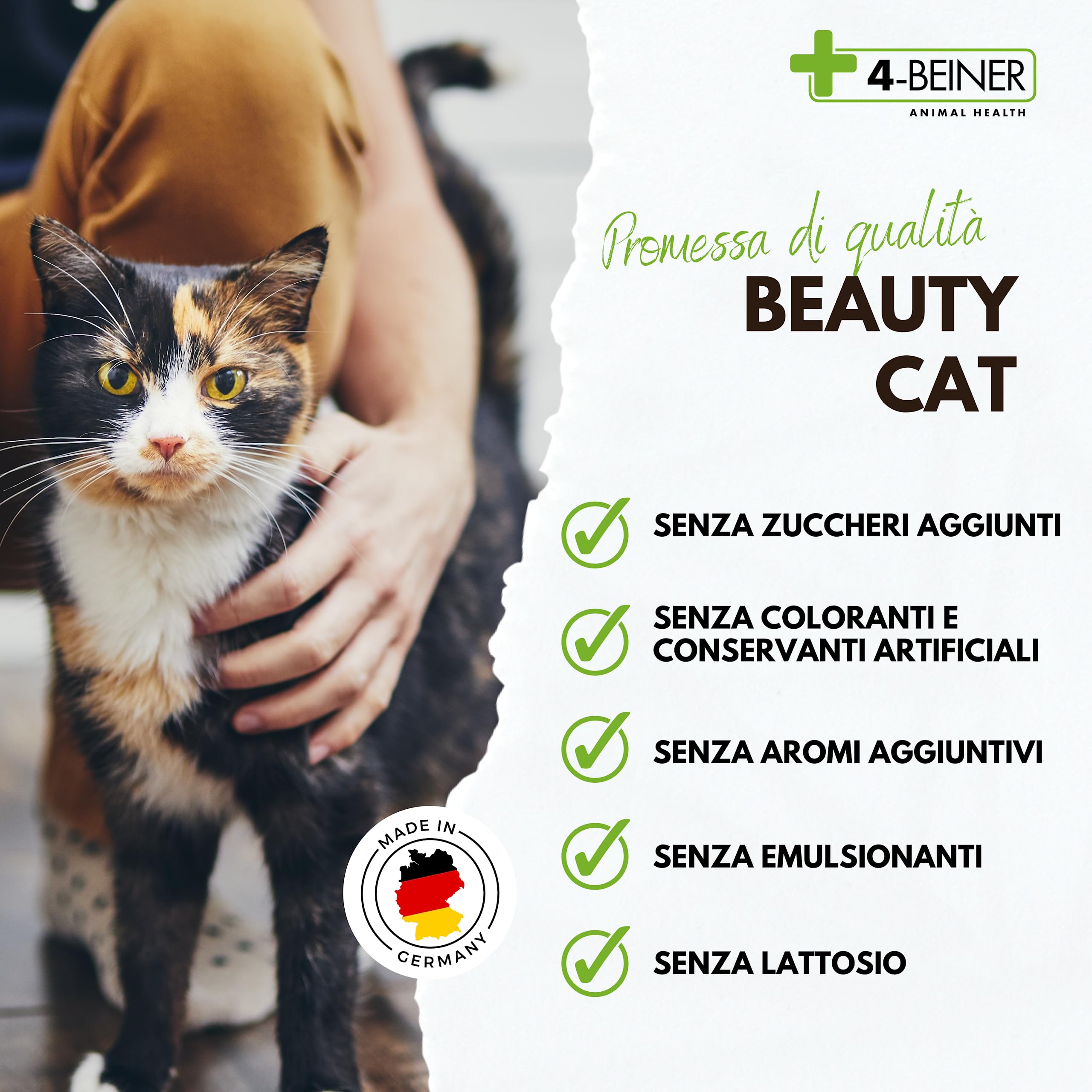 4-BEINER BEAUTY-CAT - splendido pelo, vitamine per i gatti con omega 3, MSM, vitamina B complessa, vitamina C, biotina, cardo mariano, lievito di birra, zinco, iodio, selenio, 90 g di polvere