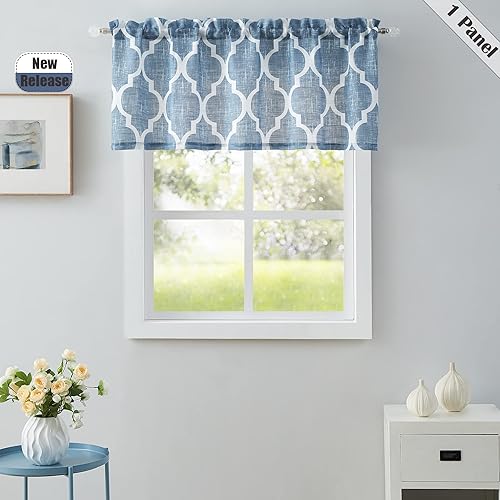 Beauoop Kitchen Cafe Cenefa de azulejos marroquíes con impresión para ventanas, cortinas geométricas pequeñas, estilo granja, cenefas