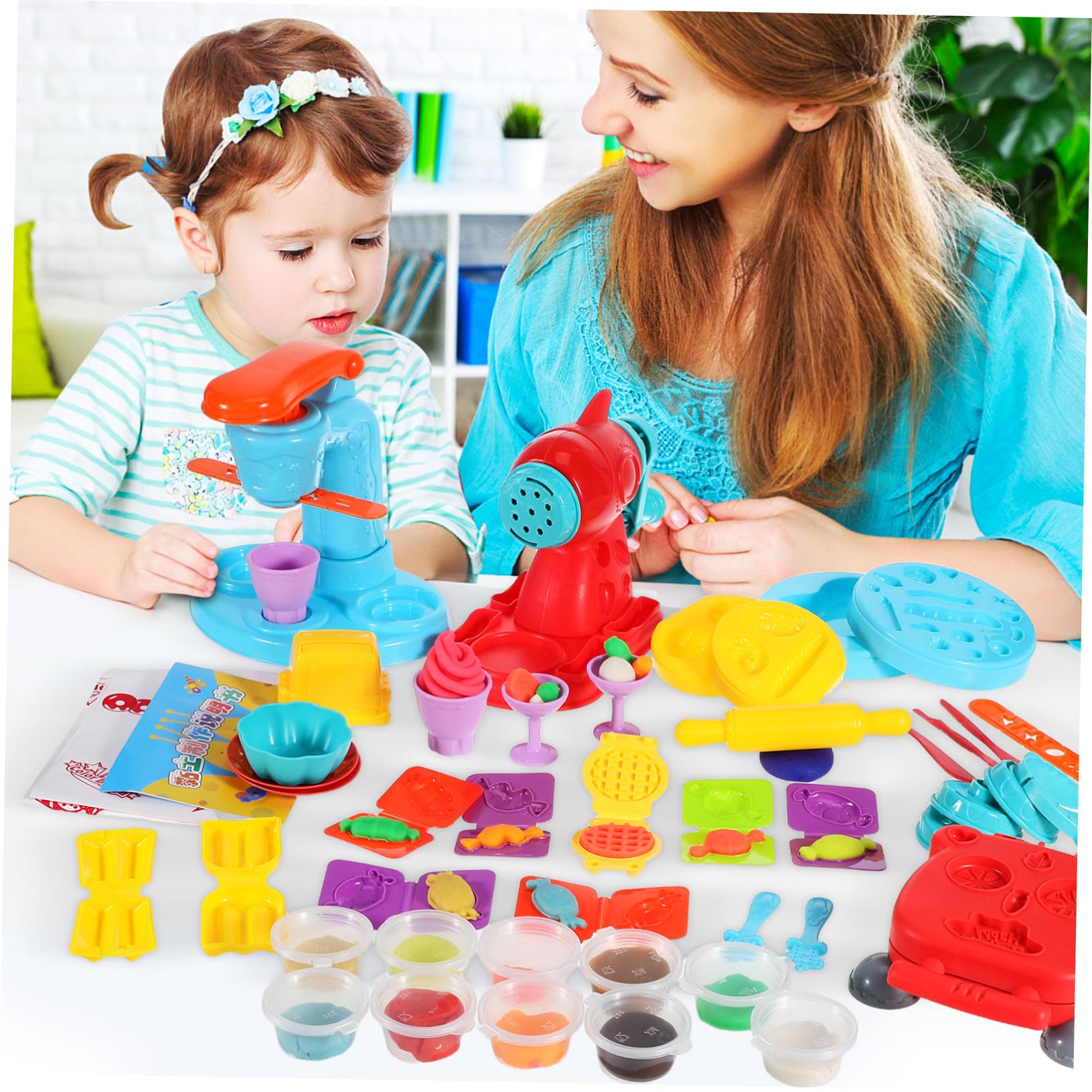 KOMBIUDA 51pezzi Cucina per Ragazzo Ragazza Macchina per Gelati e Hamburger di Pasta Accessori per Impastare e Attività Artistiche Kit di Gioco per Ragazzo Ragazza e Bambine