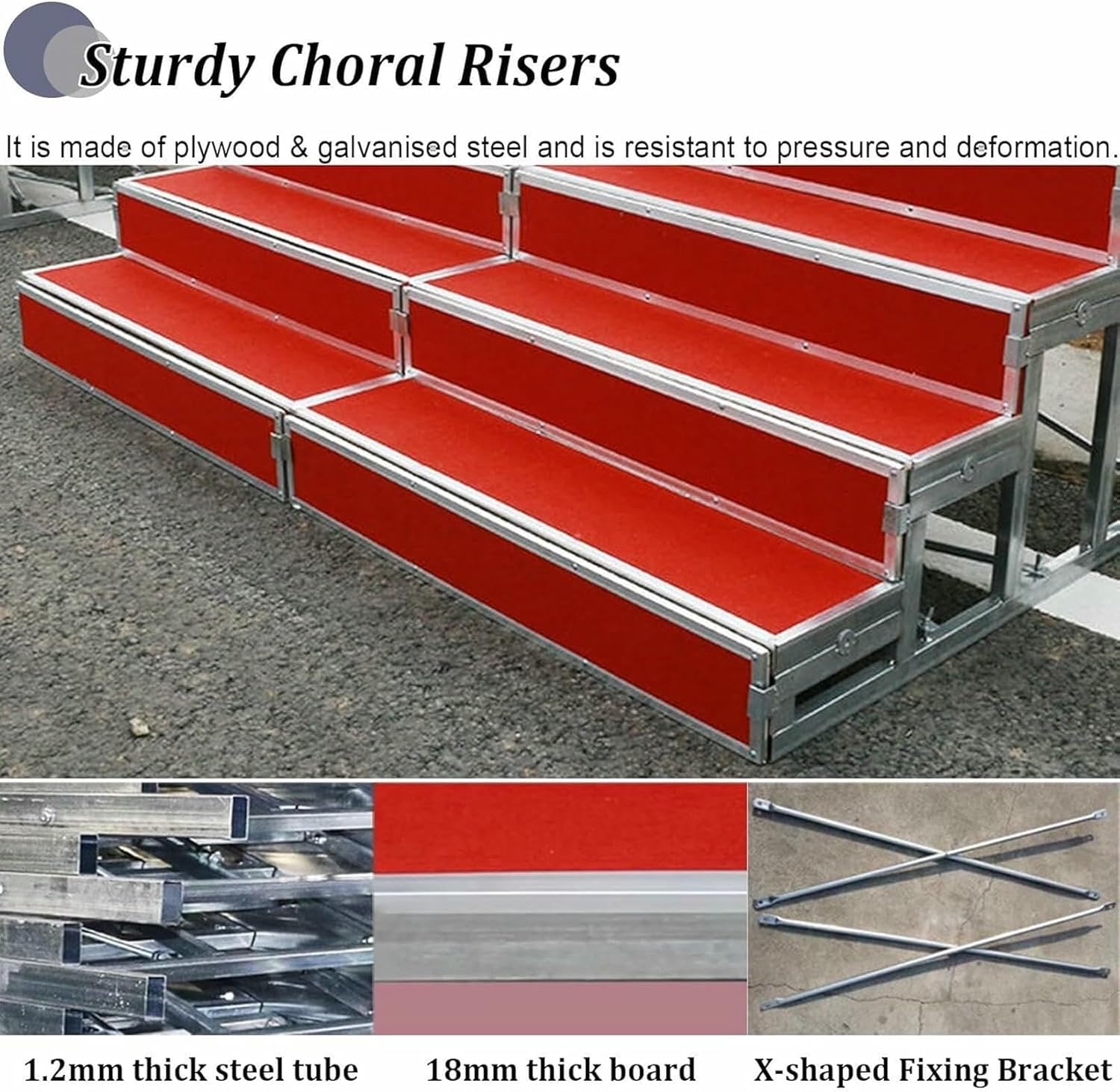 Church Choir Risers, Sturdy Quick Assembly Choral Step Stands for Worship, Non-Slip Aesthetics Staircase Platform for Music Classes Graduation Performances