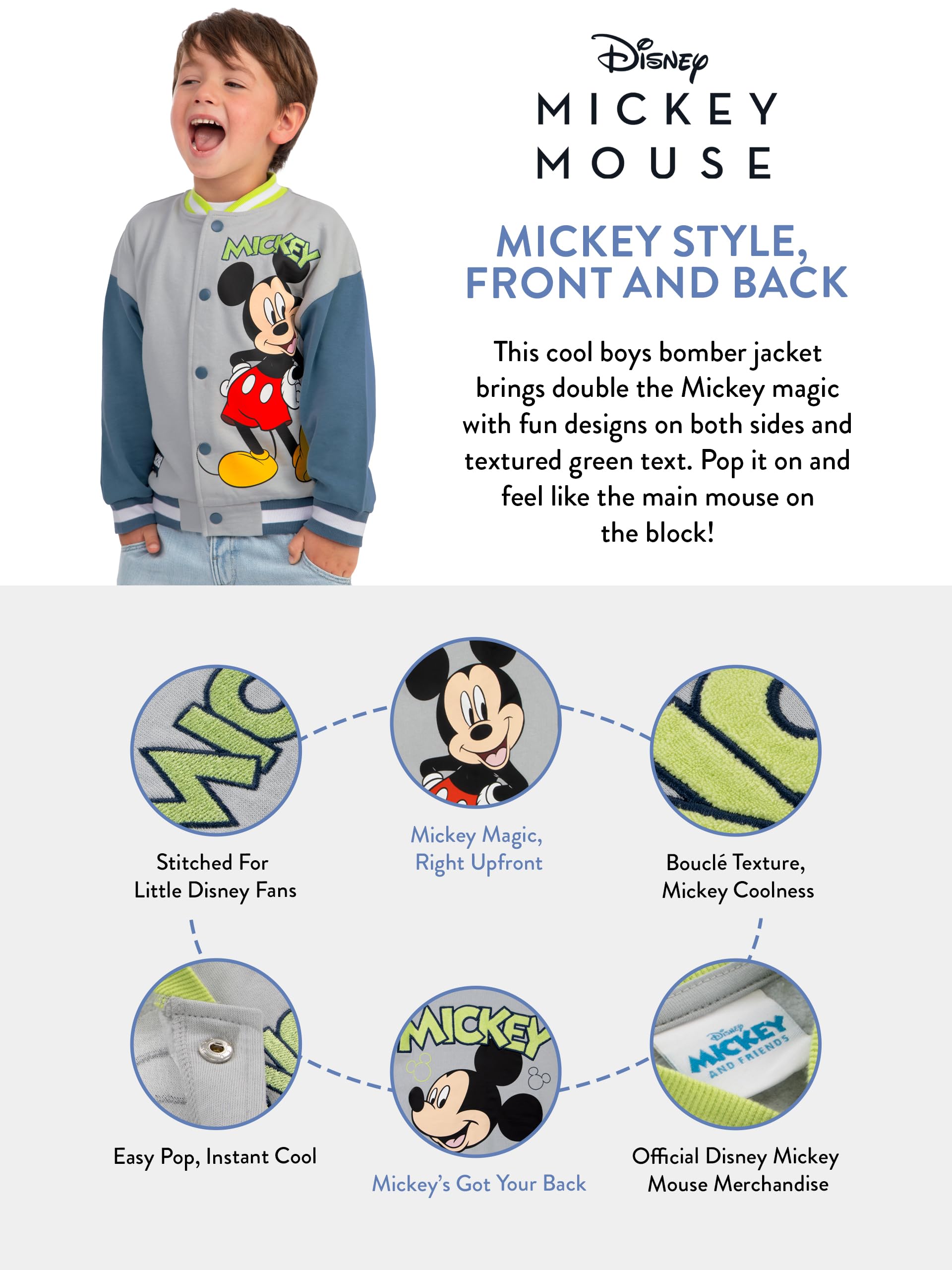 Disney Veste Bomber Garçon Mickey Mouse, Veste Mickey Garçon, Vestes Baseball Coton Été