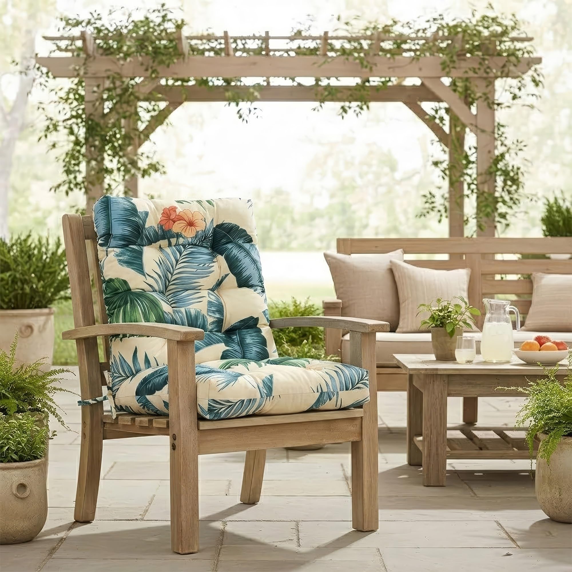 yanbinlife Rocking Chair Cushion,Water Resistant Thicken Durable Tufted Pads, Set of Seat & Back Cushion with Ties for Indoor/Outdoor Rocker(Hawaiian,L 110 x W 50 cm)