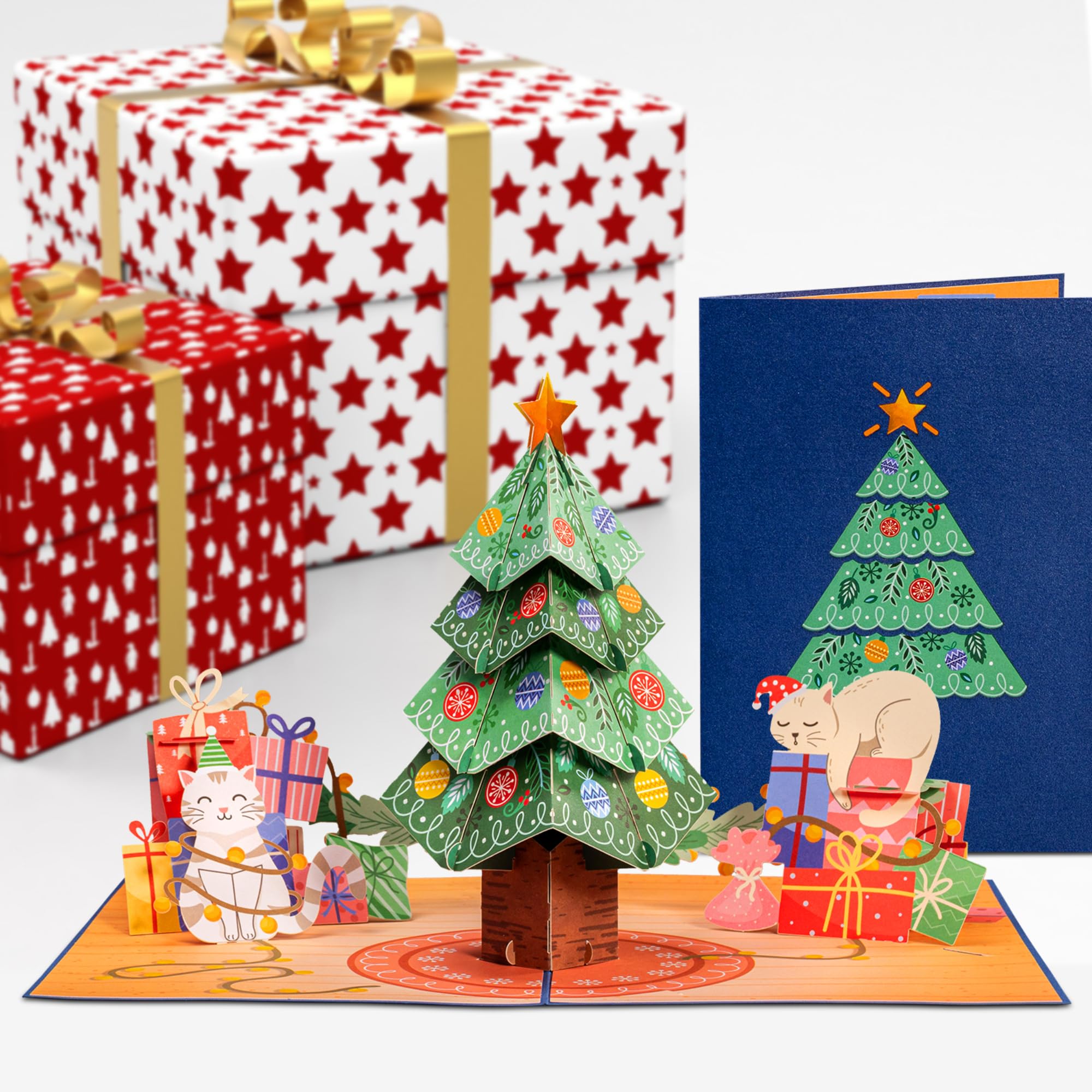 Paper Love Tarjeta de Navidad emergente, árbol de Navidad, tarjetas de felicitación emergentes 3D hechas a mano, regalo para Navidad o vacaciones, cubierta de 5 x 7 pulgadas, incluye sobre y etiqueta