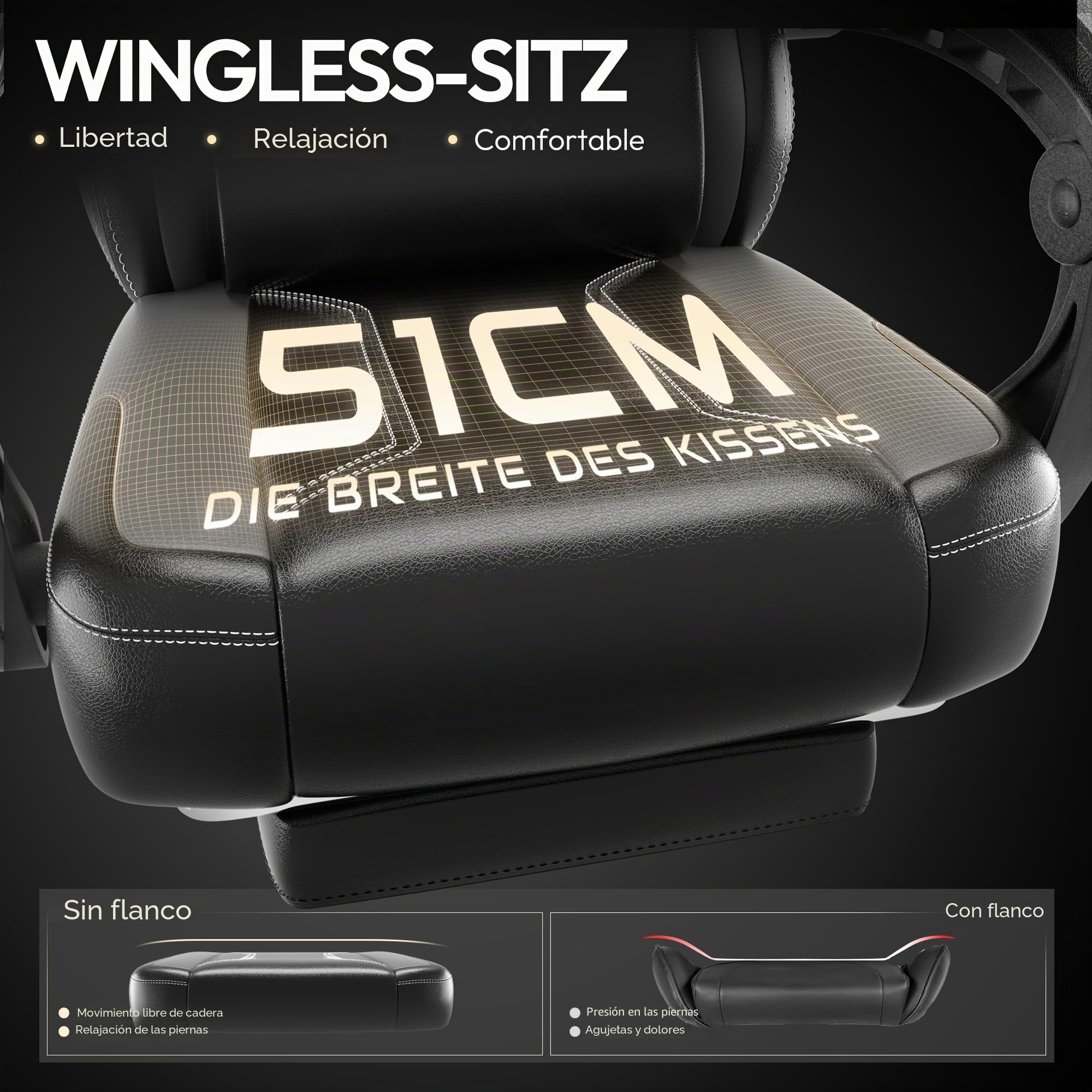 Dowinx - Silla Gamer Racing con cojín de primavera, ergonómica, con masaje lumbar, piel sintética, respaldo ampliado, 150 kg, color gris