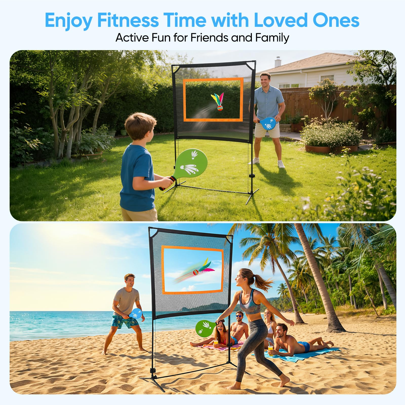 Juego de pickleball portátil con red y 2 raquetas, 8 pelotas de lanzadera, varios deportes de cricket, red de tenis multifunción con bolso, ideal para playa, parque, jardín, familia y amigos