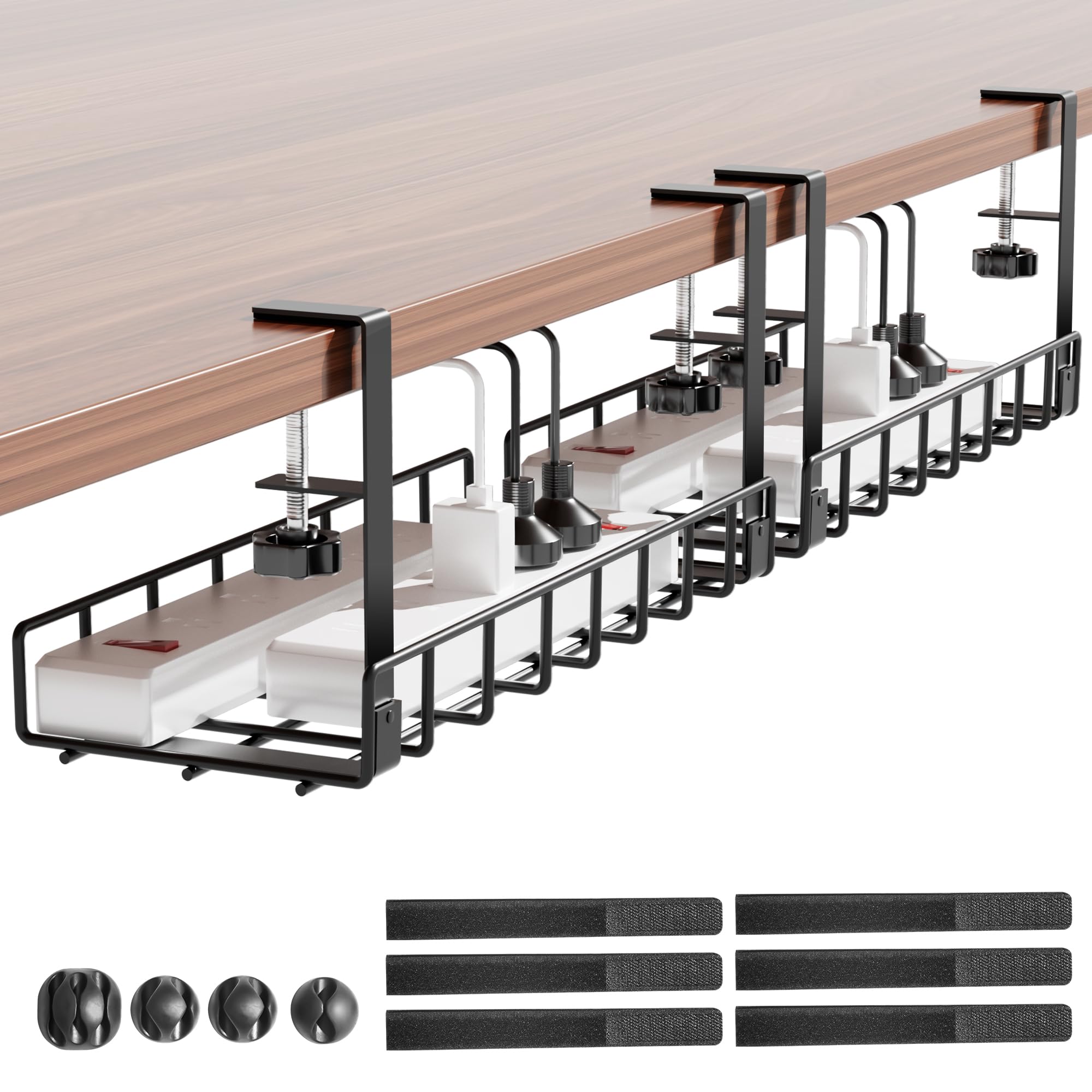 Bandeja de gestión de cables para debajo del escritorio, paquete de 2, sin tornillos, bandeja de cables con abrazadera para gestión de cables, estante de códigos de computadora para oficina