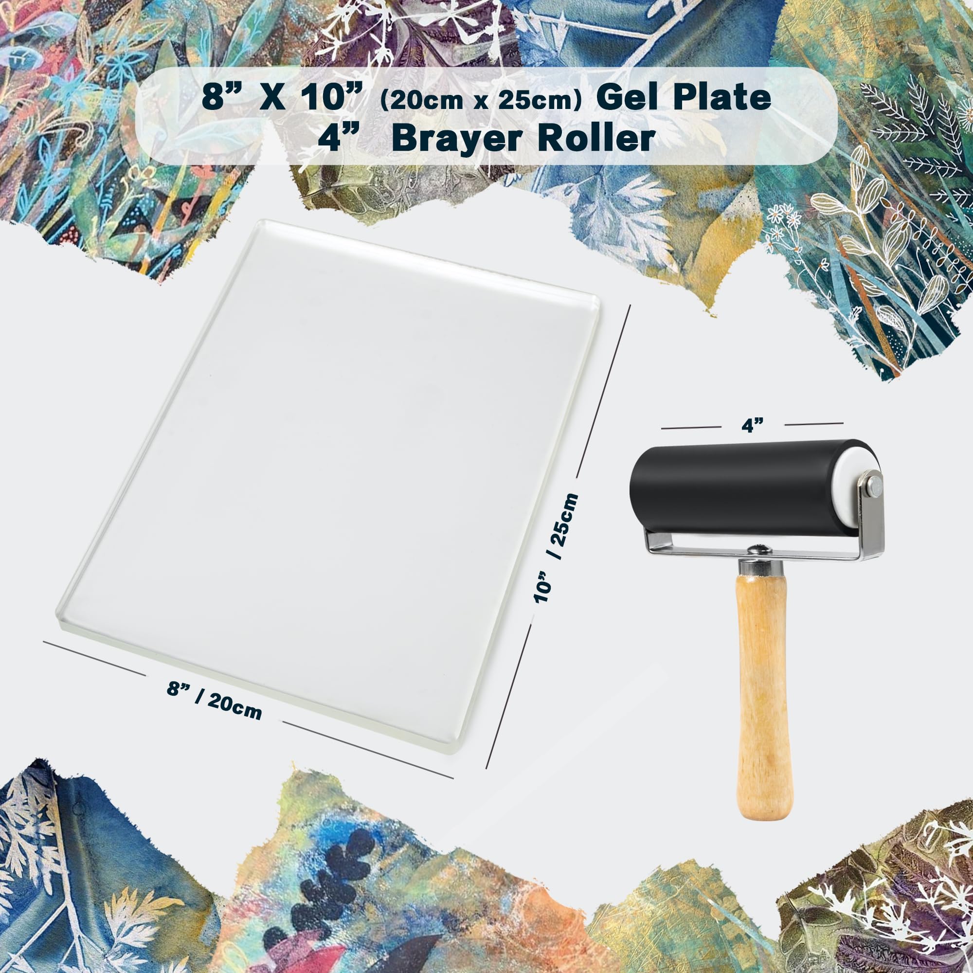 Gelteller-Druck-Starter-Set, wiederverwendbar, 20,3 x 25,4 cm, enthält Brayer, Druckpapier, Farben und wichtige Werkzeuge für Monotyp-Druckherstellung, Kartenherstellung, Scrapbooking