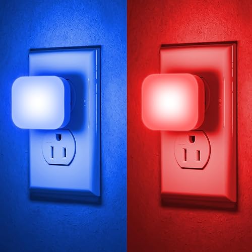 myCozyLite Luz nocturna de doble luz, interruptor de luz roja y azul, regulable, brillo ajustable, sensor de atardecer a amanecer, luz nocturna