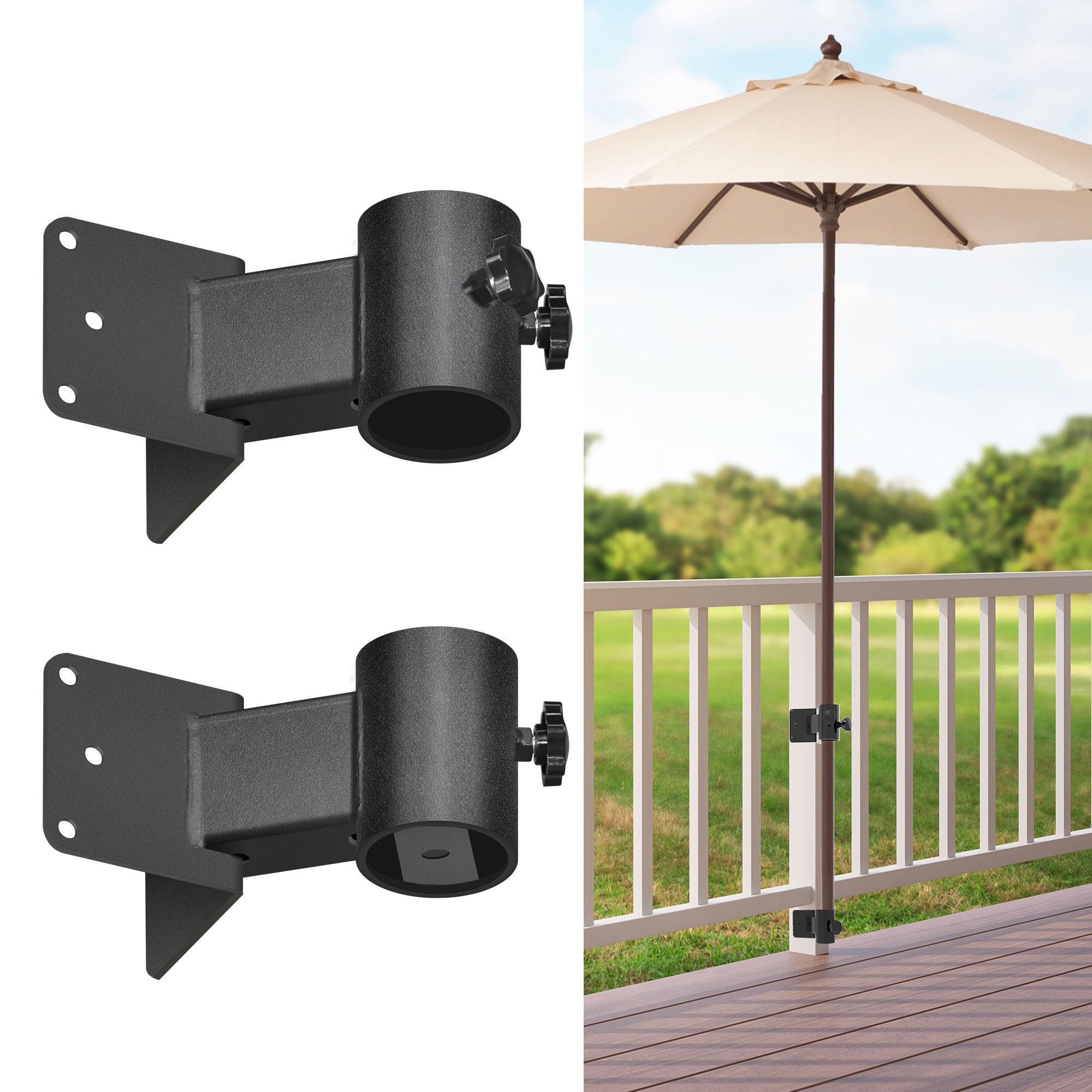 Deck Umbrella Mount,Umbrella Holder for Deck Railing,Patio Deck Mount Umbrella Holder Heavy Duty Adjustable Metal Umbrella Stand Outdoor Base Attaches
