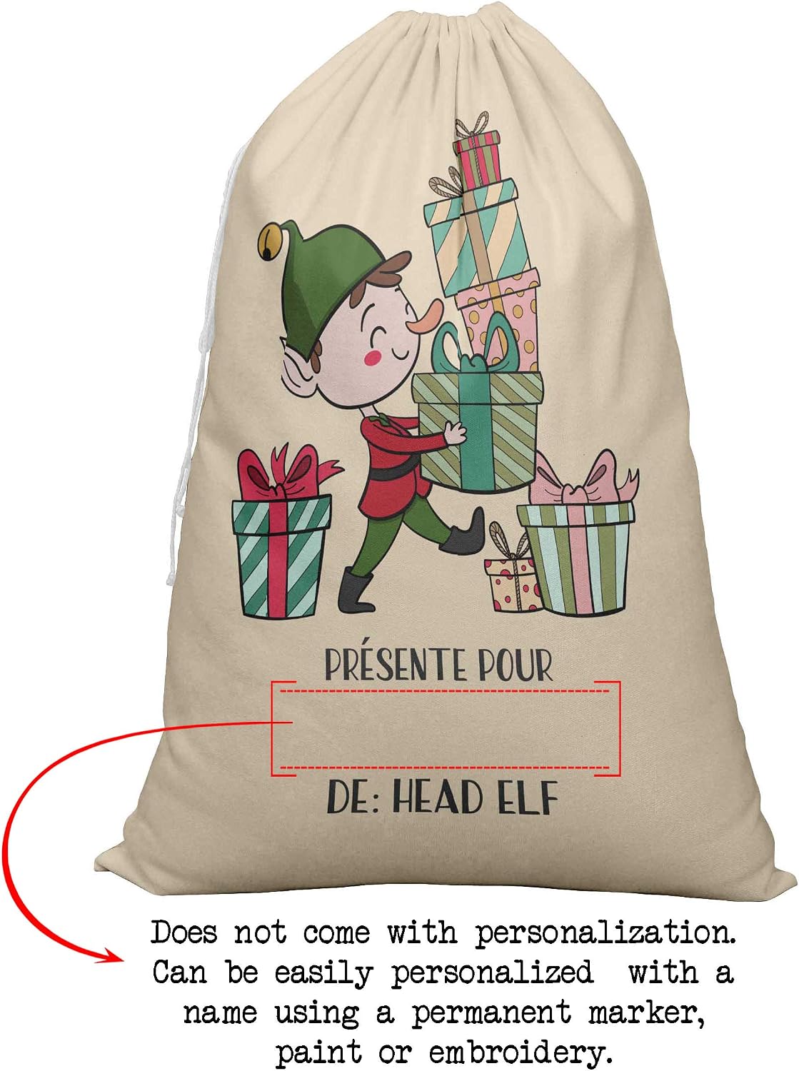 Printtoo 2 Pcs Large Santa Sacks with Drawstring Canvas Xmas Gifts Bags for Kids Christmas 27x20 Inch
