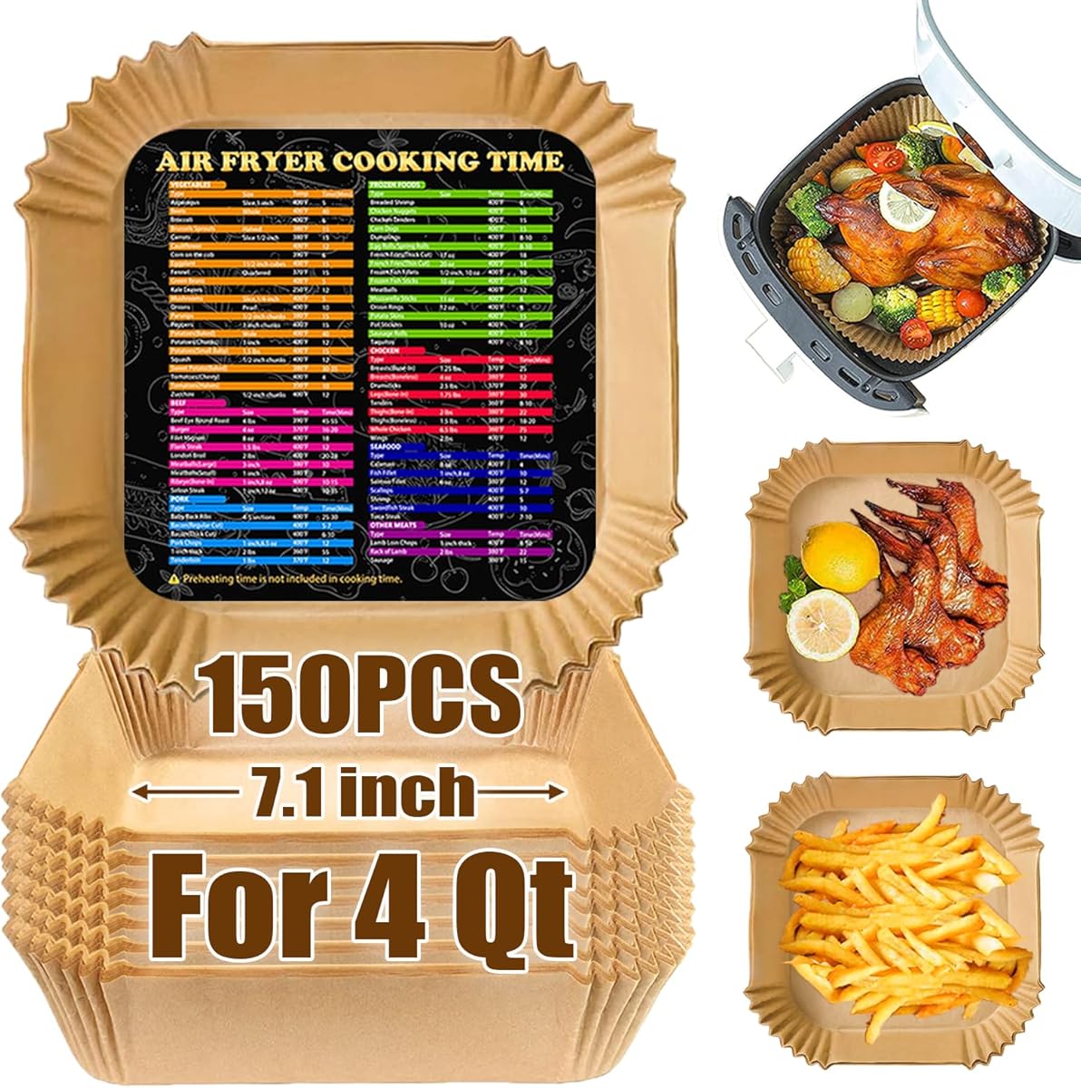 Air Fryer Liners 4QT for Chefman Air Fryer, 7.1 Inch 150Pcs Disposable Parchment Paper Liners for Instant Pot Vortex Plus 4QT Air Fryers