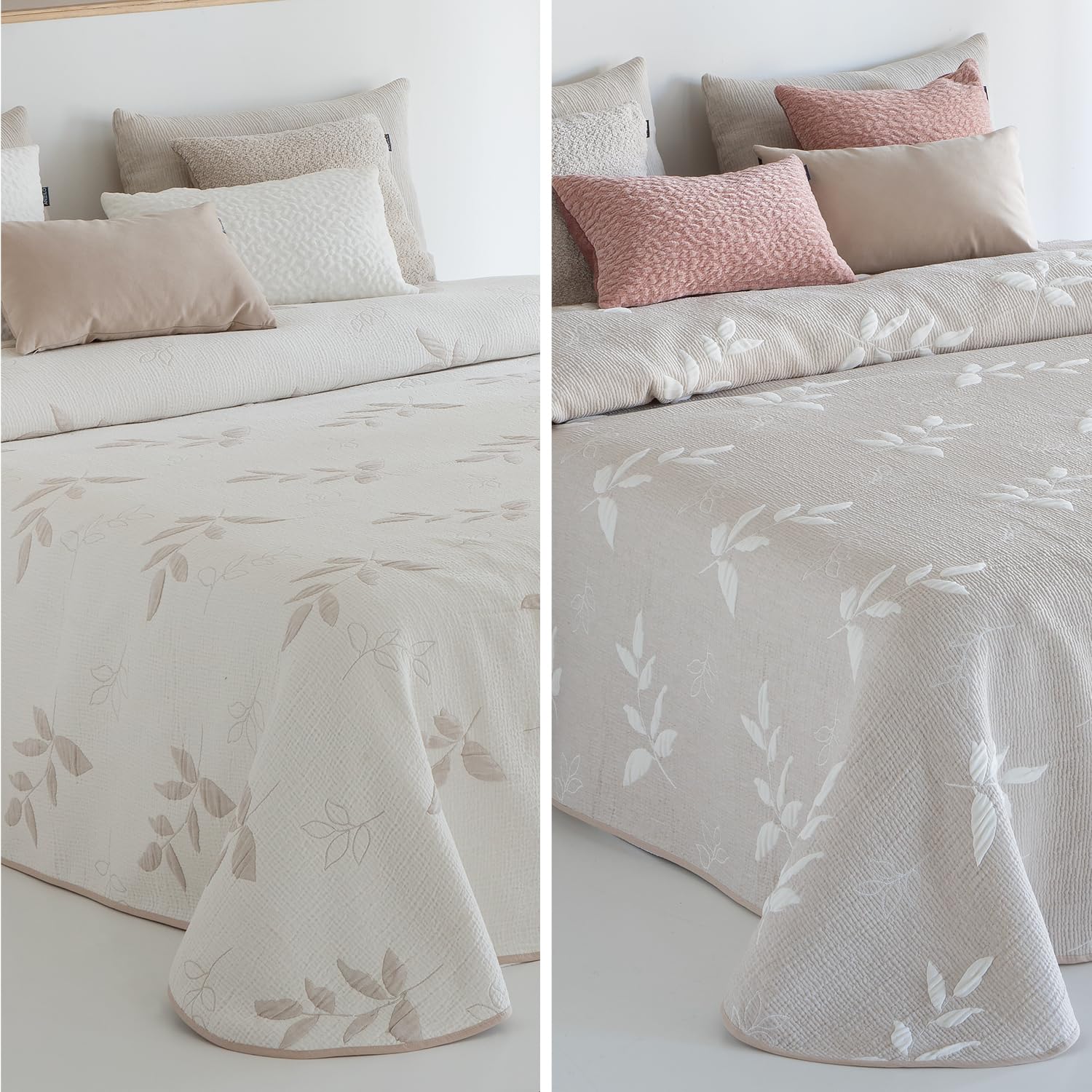 Antilo - Colcha de Verano - Bouti Modelo Eliete - Color Beige - Cama de 150 cm - Medida 250x265cm