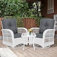 Vista 37 de MEETWARM Juego de 3 piezas de mimbre giratorio para patio al aire libre, mecedoras, juegos de muebles de patio de ratán con cojín grueso y mesa