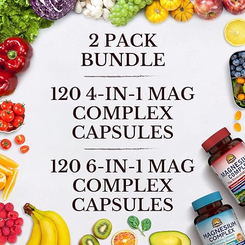 Miniatura 4 de Vitalitown Paquete de magnesio (paquete de 2)  Complejo de magnesio 4 en 1 y 6 en 1  para huesos y músculos  glicinato de magnesio, citrato de