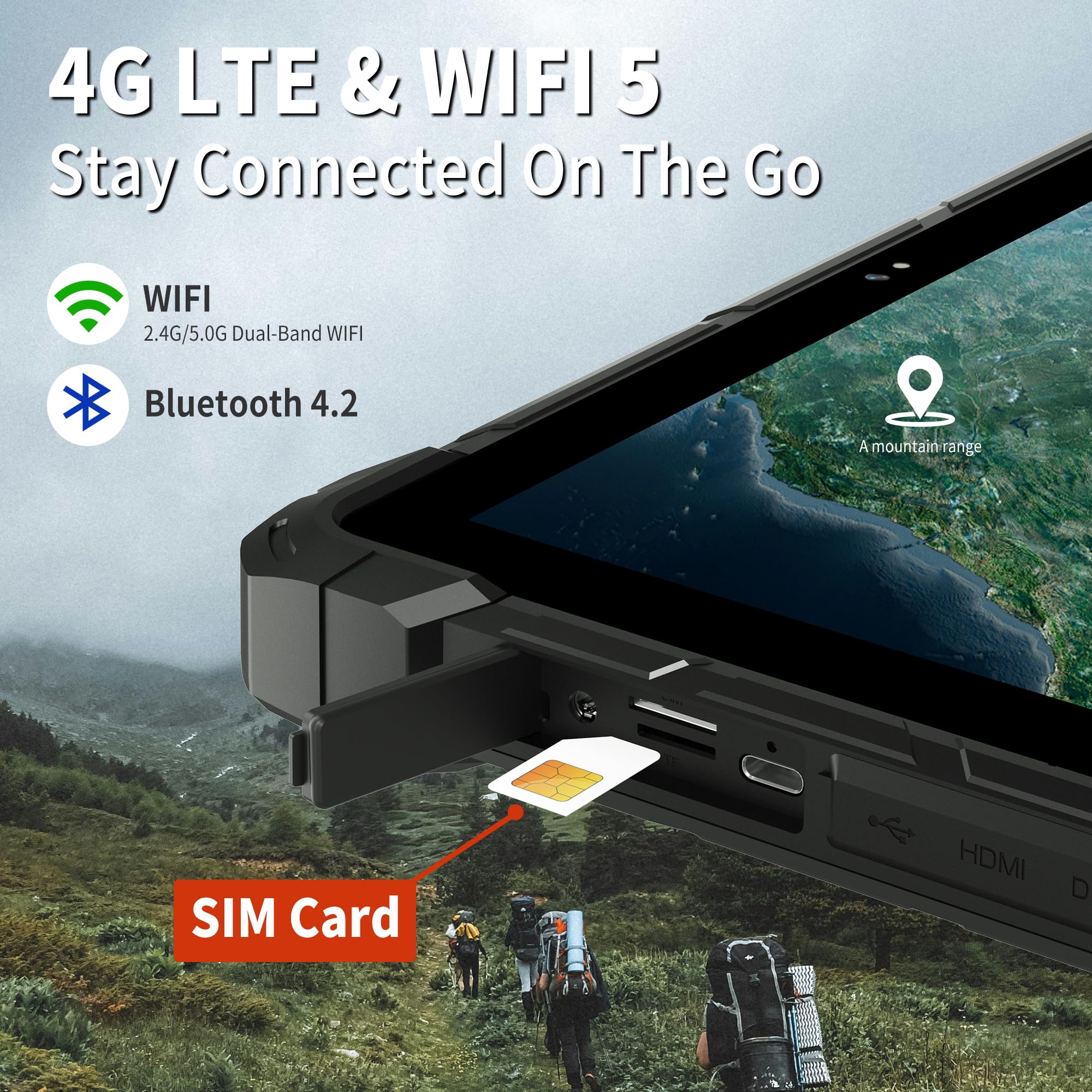 Tablet Robusto, Tablet PC Outdoor Win 11 da 10,1 Pollici con 8GB RAM, 128GB ROM, Batteria 16000 mAh/4G LTE/GPS/WiFi 5.0/Bluetooth 5.0 Rugged Tablet per i lavoratori sul campo