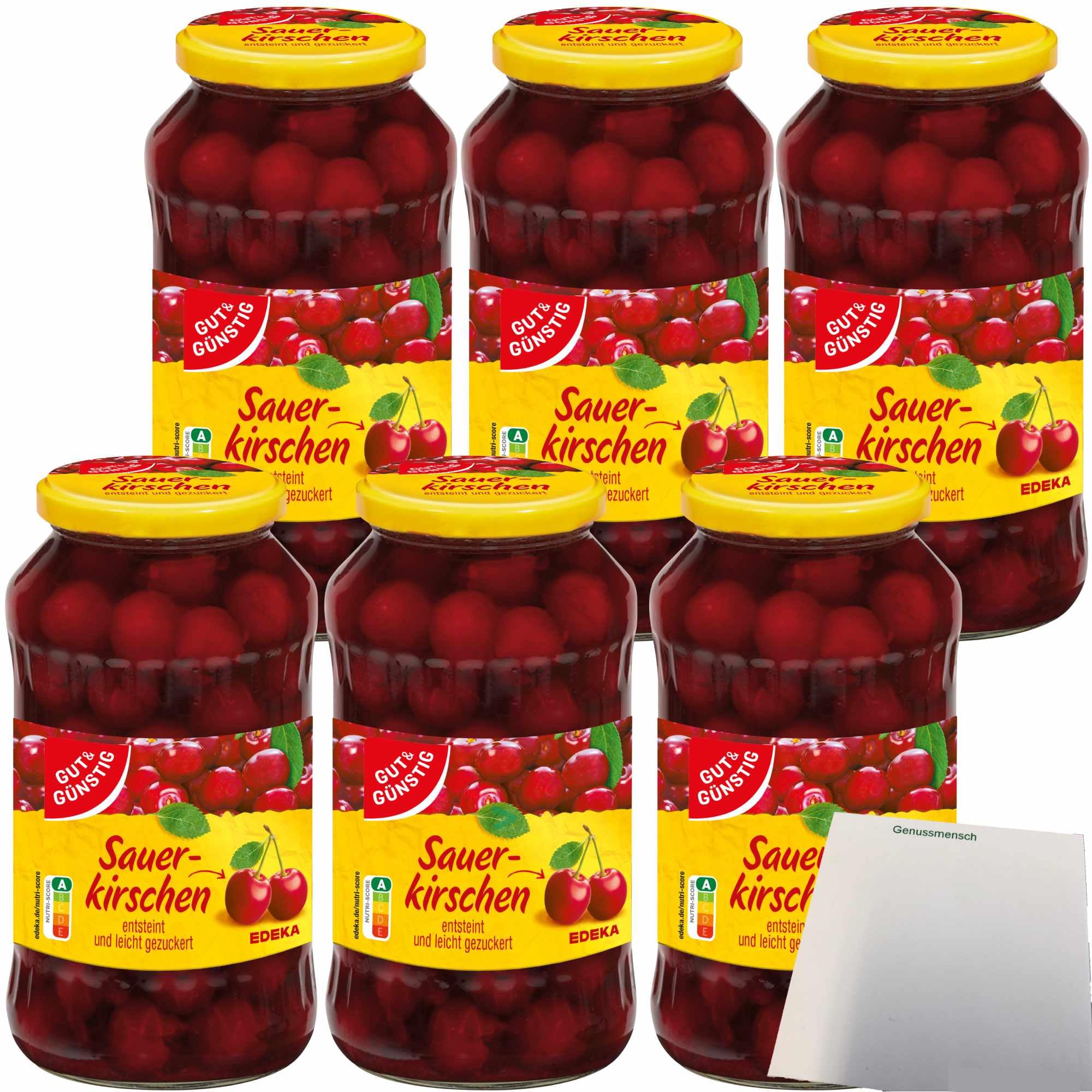 Gut&Günstig Sauerkirschen leicht gezuckert entsteint 6er Pack (6x680g Glas) + usy Block
