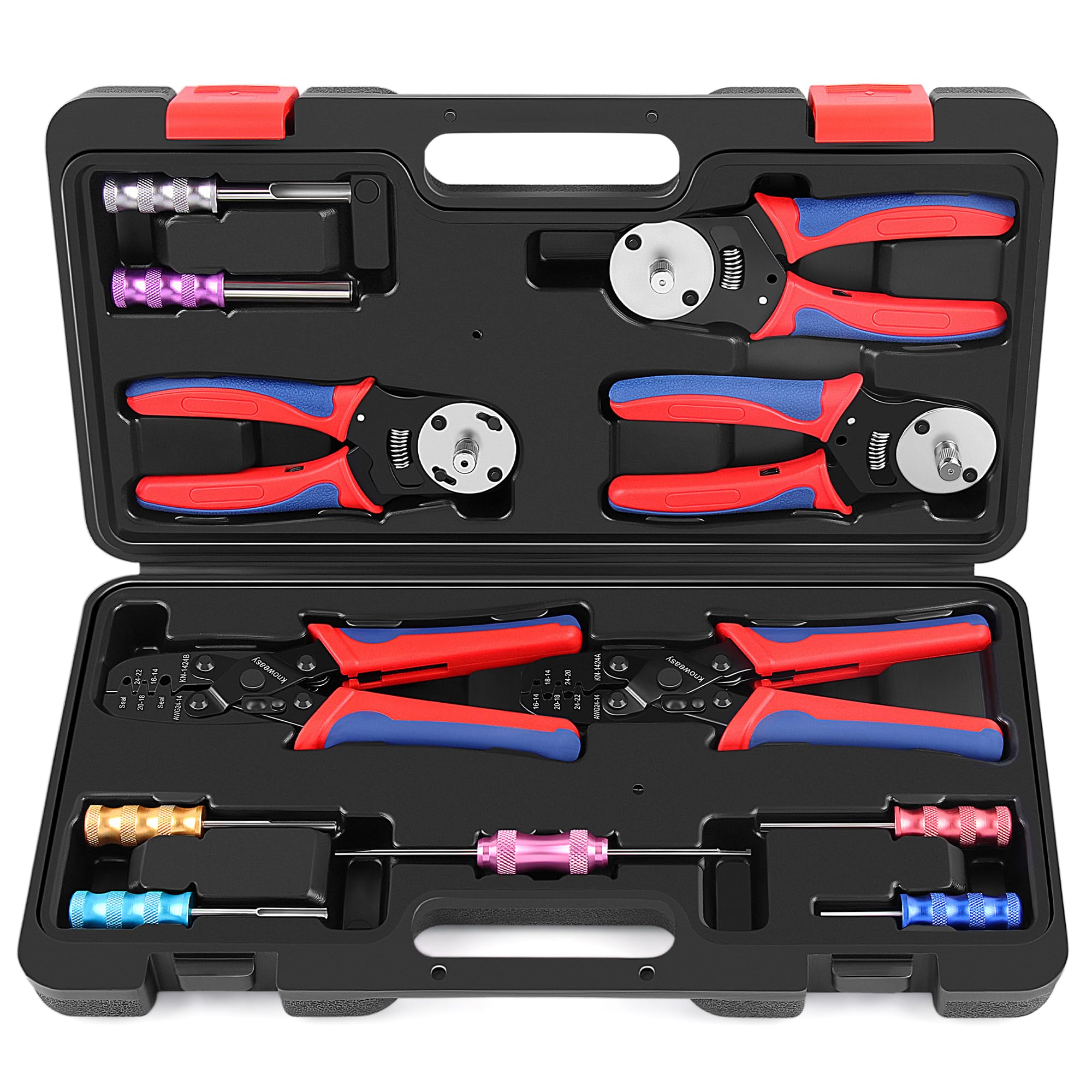 Knoweasy Deutsch Crimper Kits for Deutsch DT Connectors: Close Barrel and Open Barrel Crimper, Deutsch Removal Extraction Tool, Weather Pack Terminals - Includes 12PCS