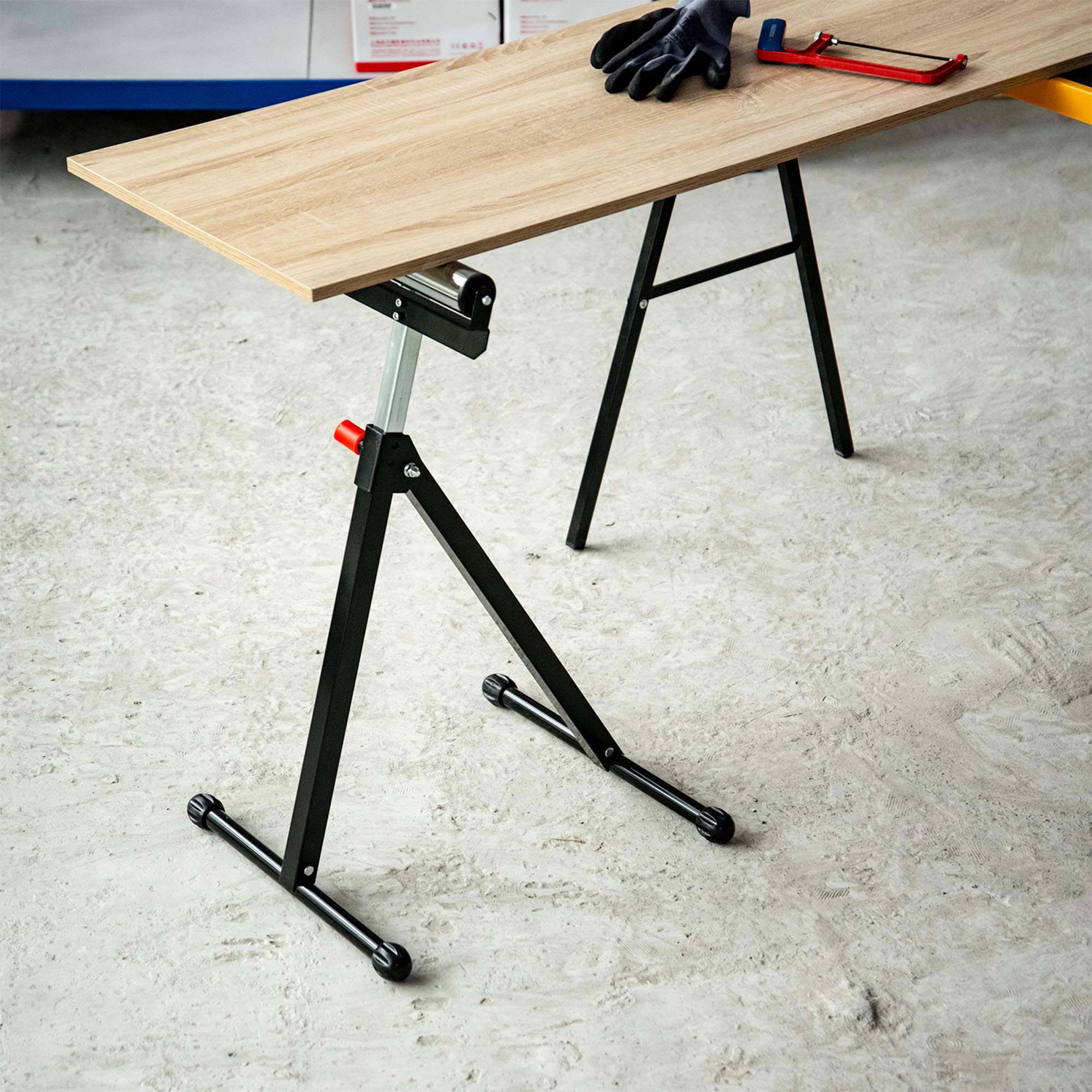 HOMCOM Servante d'atelier à rouleau pliable, lot de 2 supports avec rouleau hauteur réglable 68 à 110 cm, charge max. 90 kg, support de rouleau à billes, noir