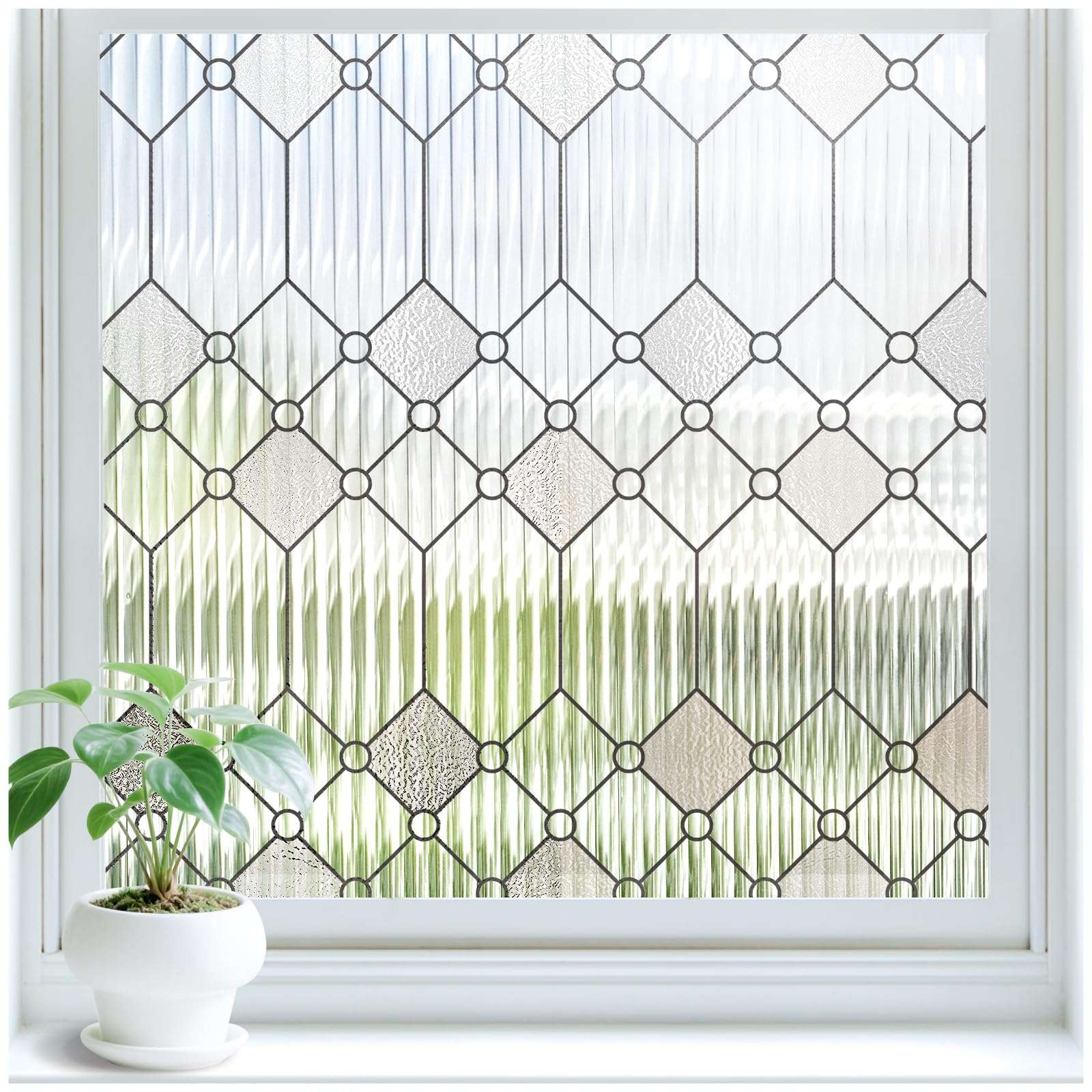 Lifetree Leaded Reeded Glass Window Film Privacy, Frosted, 90x120cm