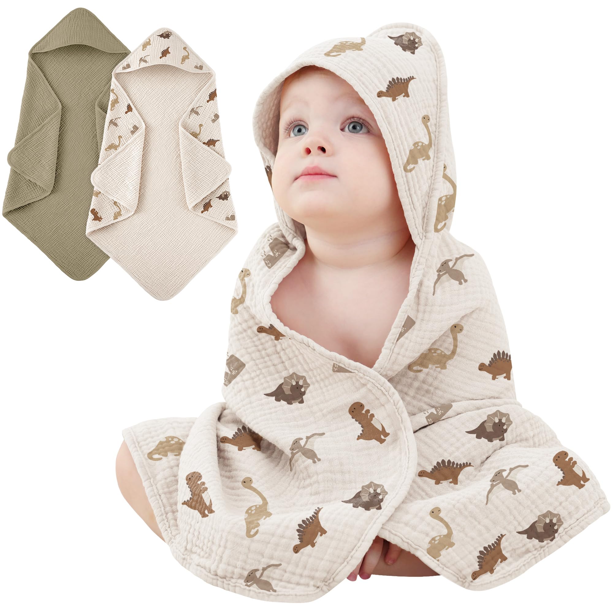 Susurration Baby Handtuch Kapuze für Badezimmer,4-Lagiges Kapuzenhandtuch Baby 2er-Pack, Musselin Baumwolle Baby Handtuch Kapuze, Weiche und Saugfähige Babyhandtuch mit Kapuze