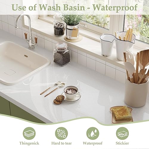 Miniatura 2 de TANONE Papel tapiz de contacto blanco brillante de 35.4 x 118 pulgadas, papel tapiz de vinilo autoadhesivo con purpurina iridiscente extraíble