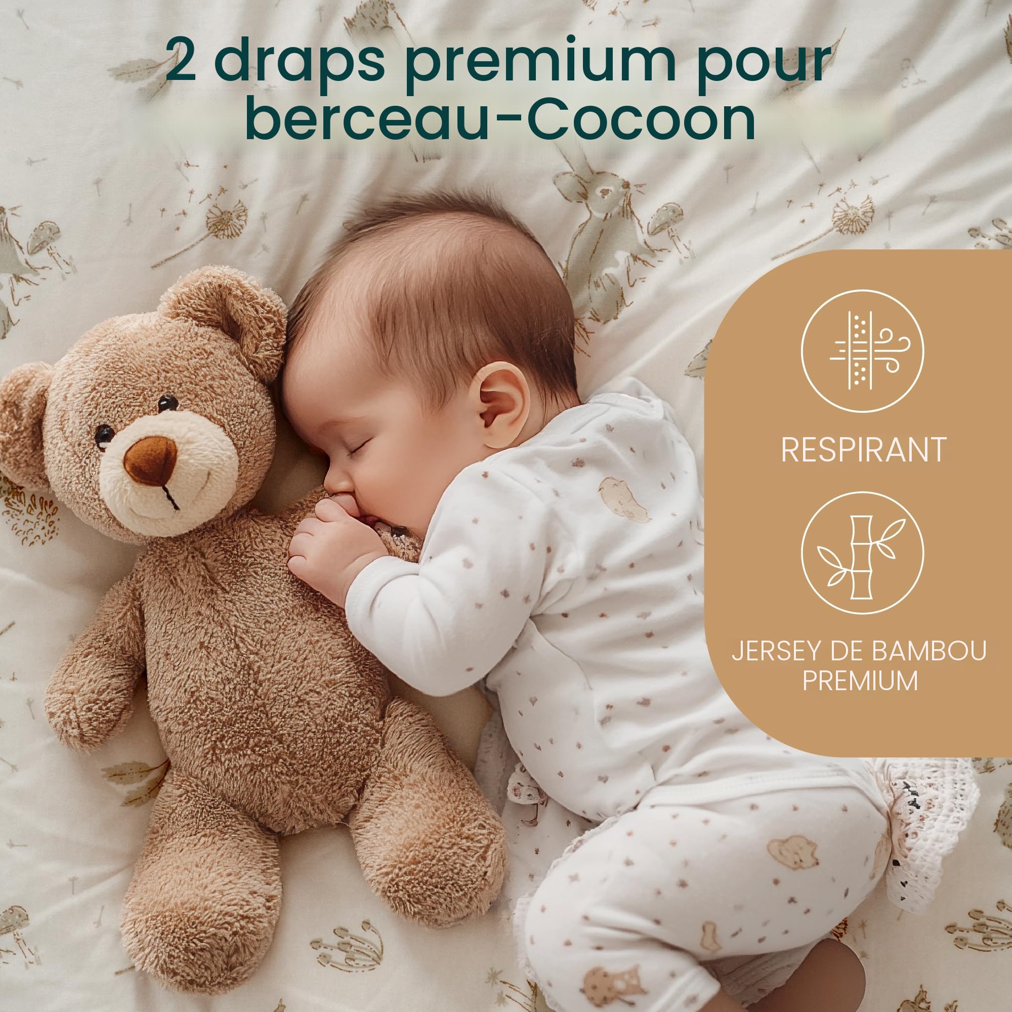 Tutti Bambini Drap Housse Berceau (Lot de 2) - Jersey de Bambou Doux & Respirant - Draps Cododo avec Élastique Double - Convient aux Matelas de 53 x 80 cm à 60 x 90 cm (Cocoon)