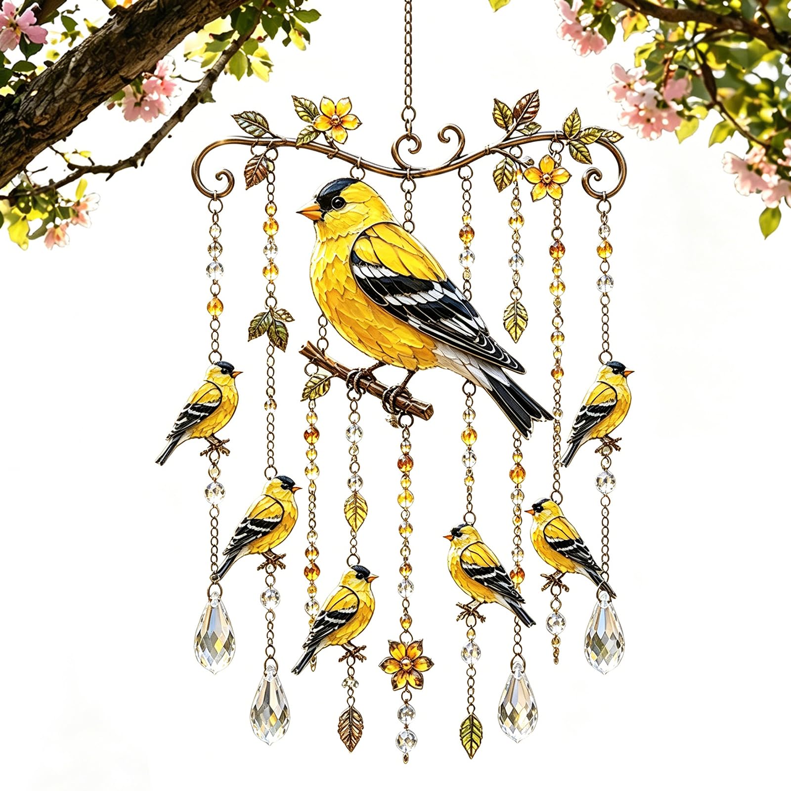 Graceful Hummingbird Wind Chime, Graceful Stained Glass Bird Wind Chimes, Colorful Birds Hanging Ornaments, Crystal Sun Catcher Windchime, Outdoor Porch Yard Decorations-C