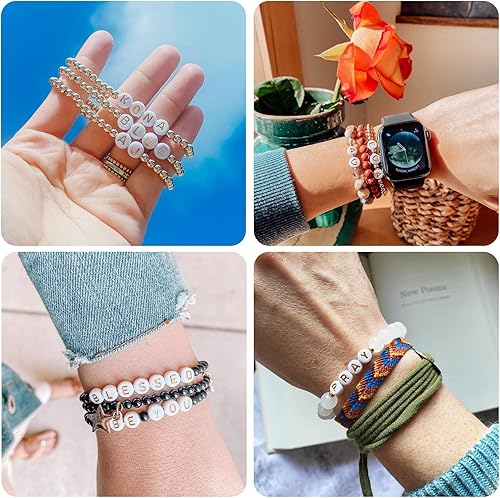 Miniatura 7 de GRTBIZI 100 cuentas redondas de letras acrílicas de 0.157 x 0.276 pulgadas, cuentas de letras C de oro blanco para pulseras, collares, fabricación