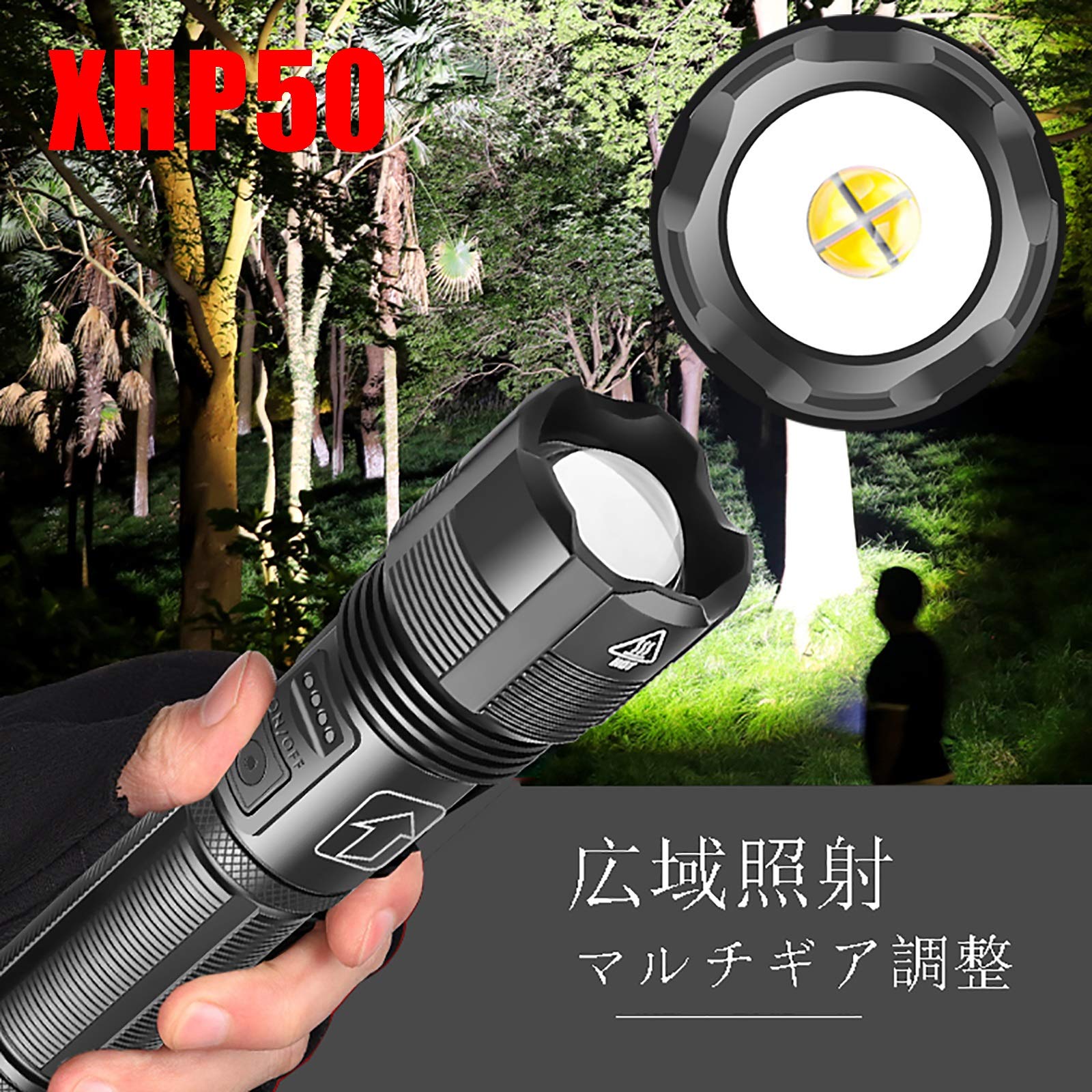 懐中電灯 ハイパワー 25000ルーメン ハンディーライト 最強 軍用 防災用