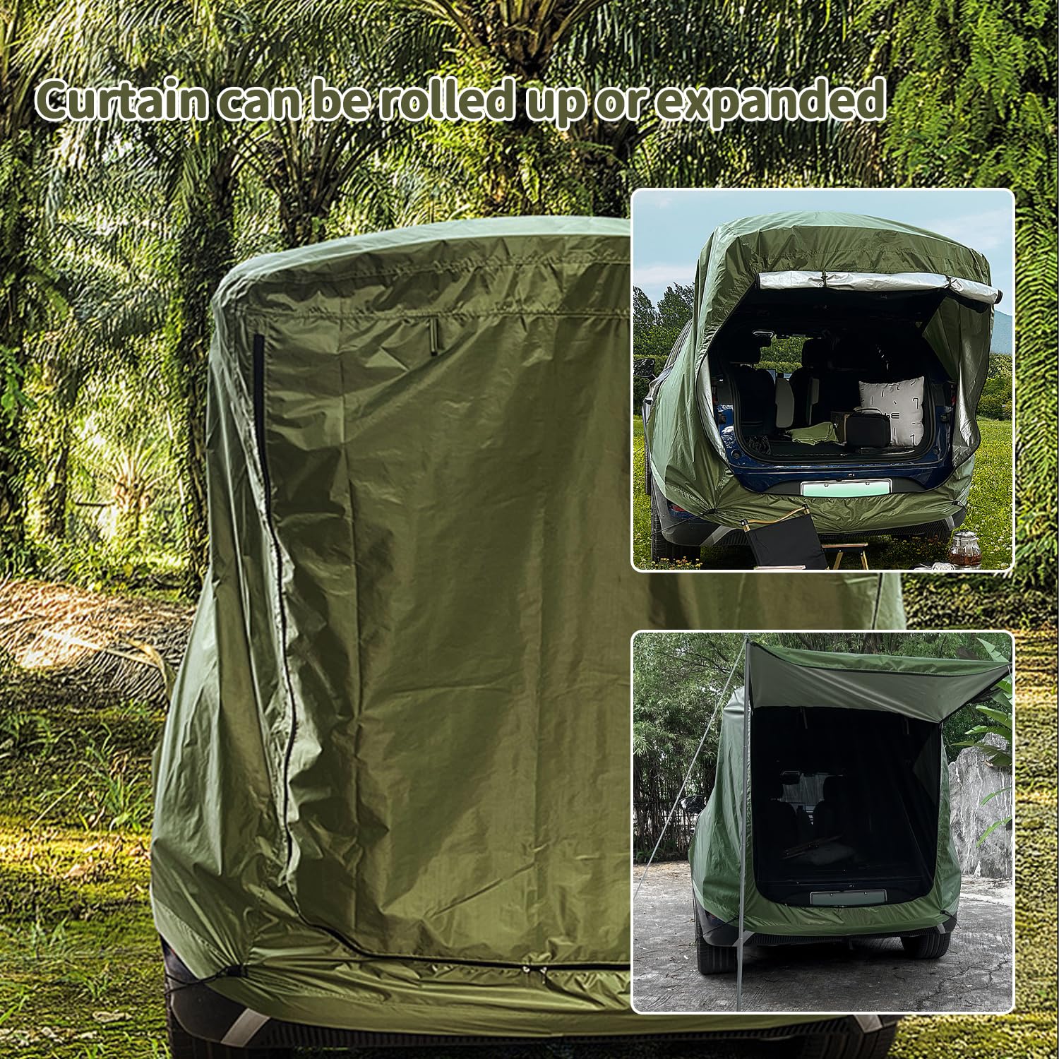 Tente arrière pour voiture avec moustiquaire, coupe-vent, protection solaire et étanche, tente de voiture, hayon, auvent de voiture pour SUV, auvent de voiture pour camping et aventure en plein