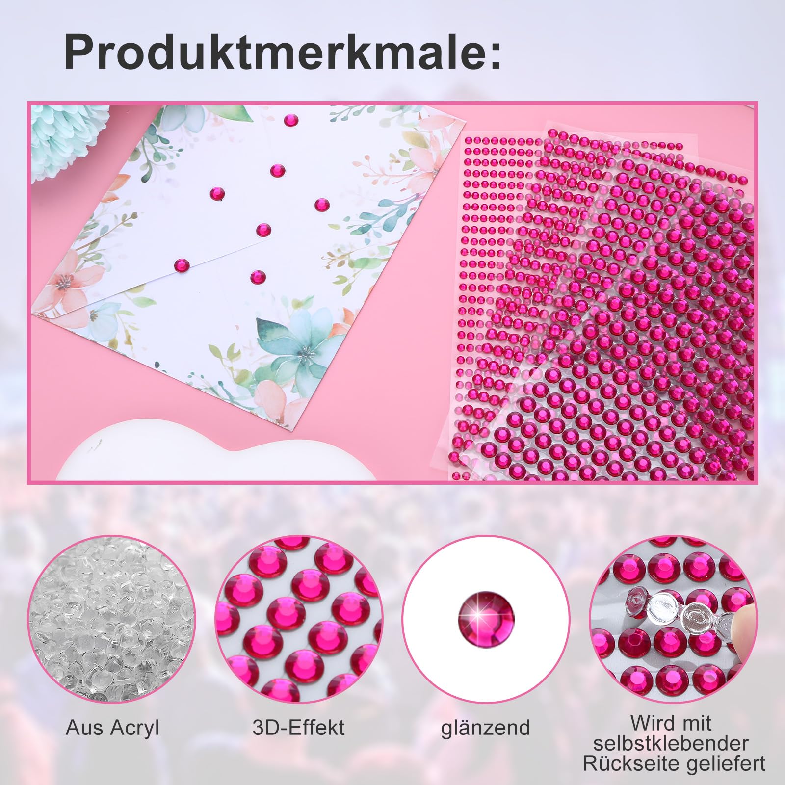 Bordi Di Strass Autoadesivi Fai Da Te – Pietre Rotonde Da 3, 4 E 5 Mm, Colore Rosa
